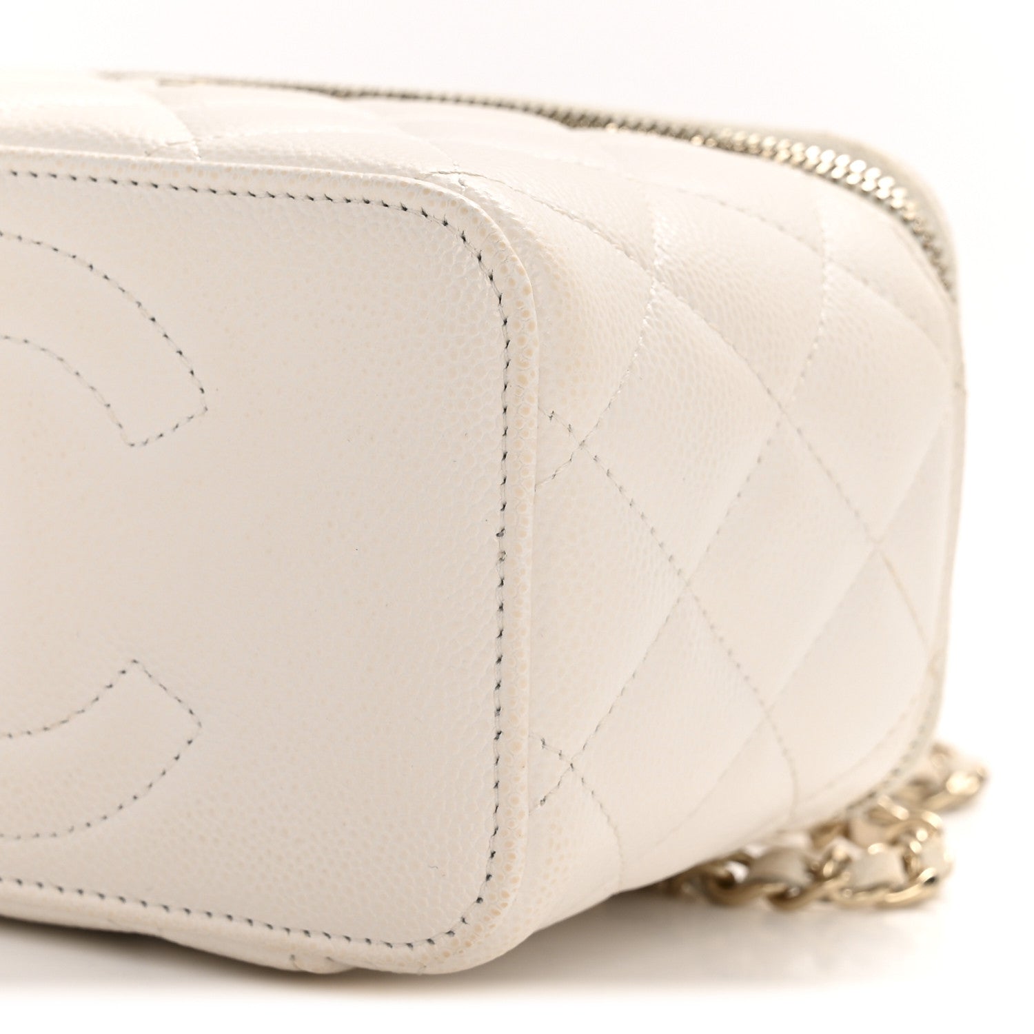 Caviar Quilted Small Vanity Case With Chain White