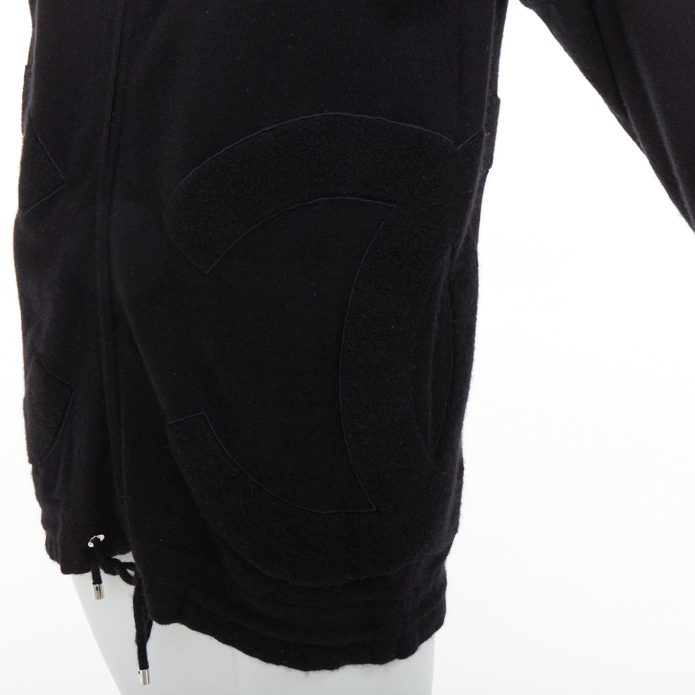 Women's Chanel 2015 Karl Lagerfeld 100% cashmere black double CC pockets hoodie