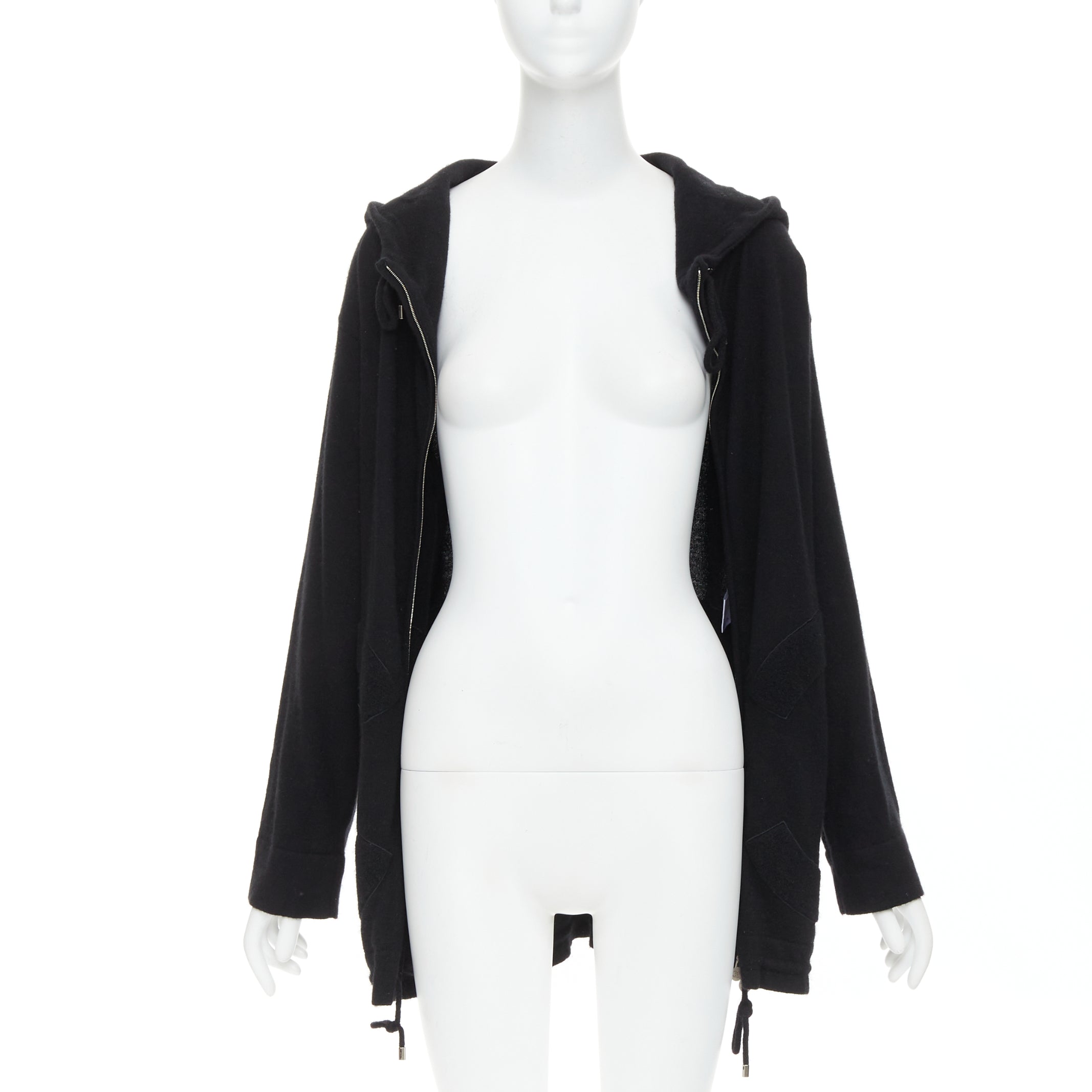 Women's Chanel 2015 Karl Lagerfeld 100% cashmere black double CC pockets hoodie