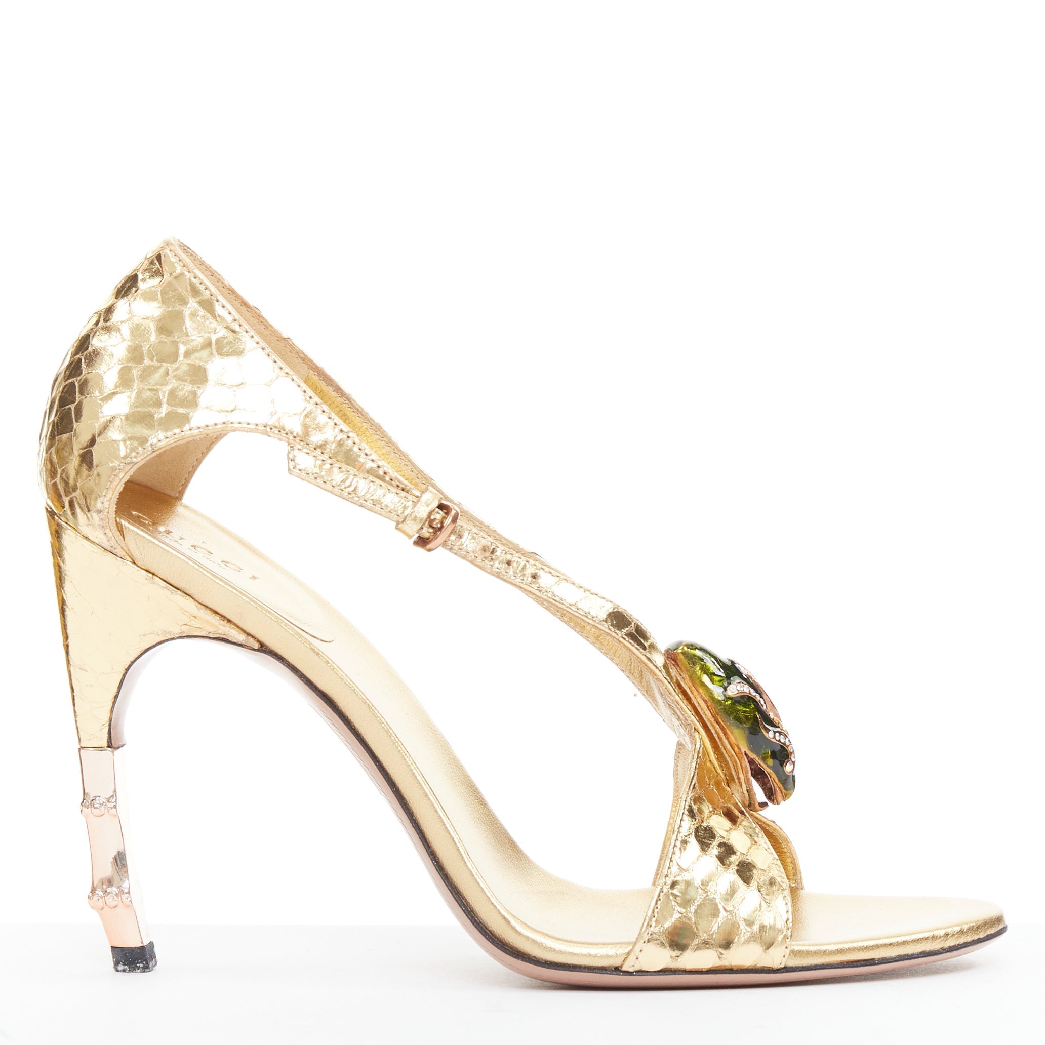 Women's Gucci Tom Ford Vintage Runway g scaled green Serpentine heel sandal