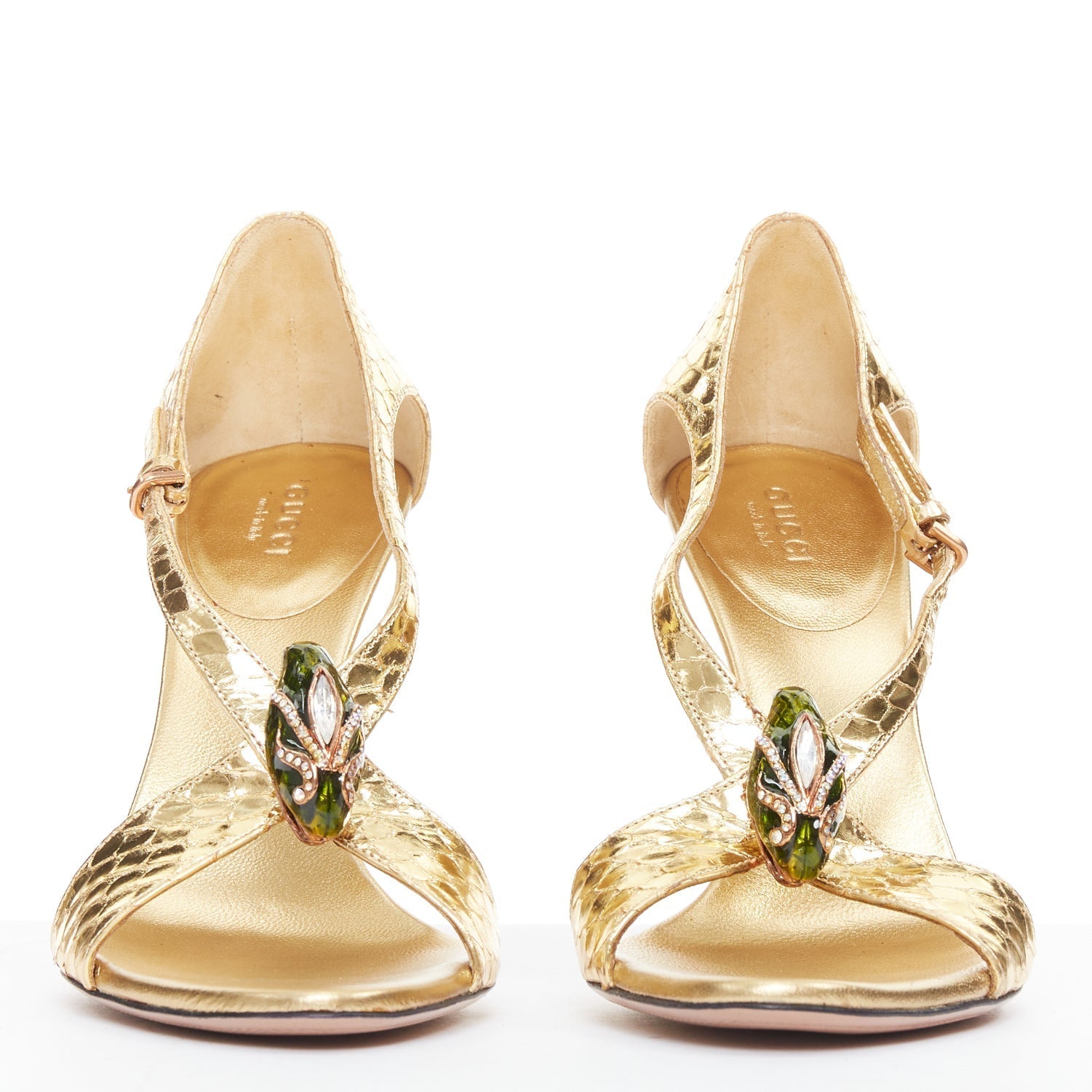 Women's Gucci Tom Ford Vintage Runway g scaled green Serpentine heel sandal