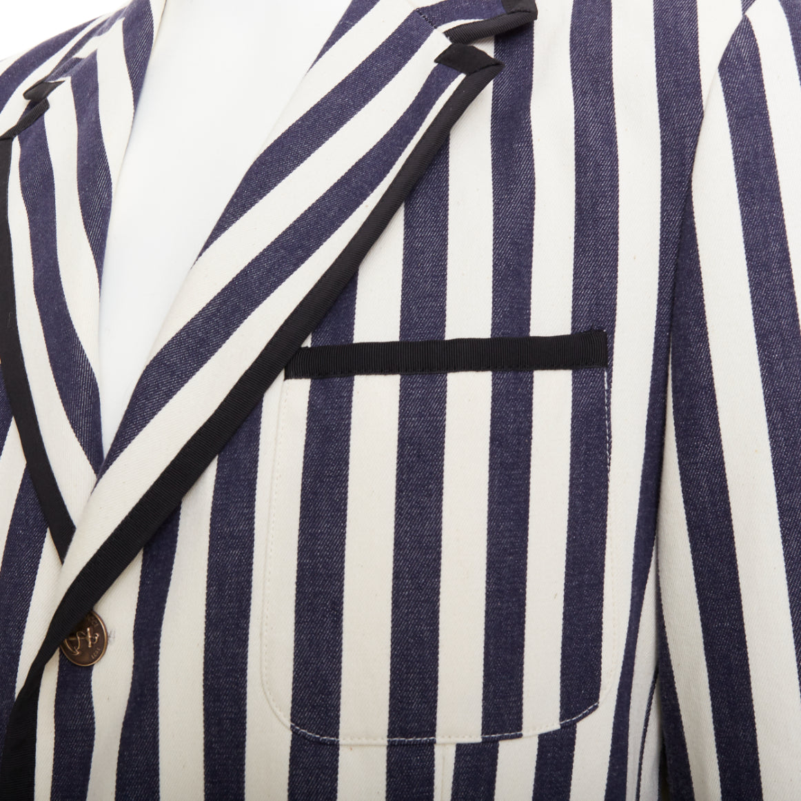 Men's Gucci navy cream cotton anchor buttons striped nautical blazer