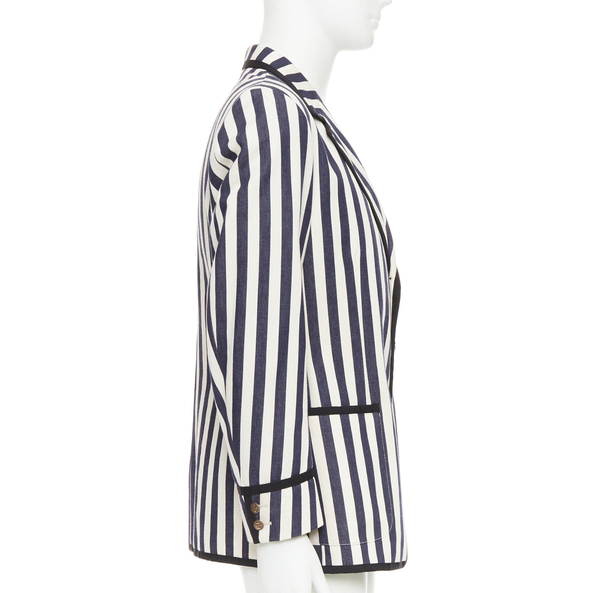 Men's Gucci navy cream cotton anchor buttons striped nautical blazer