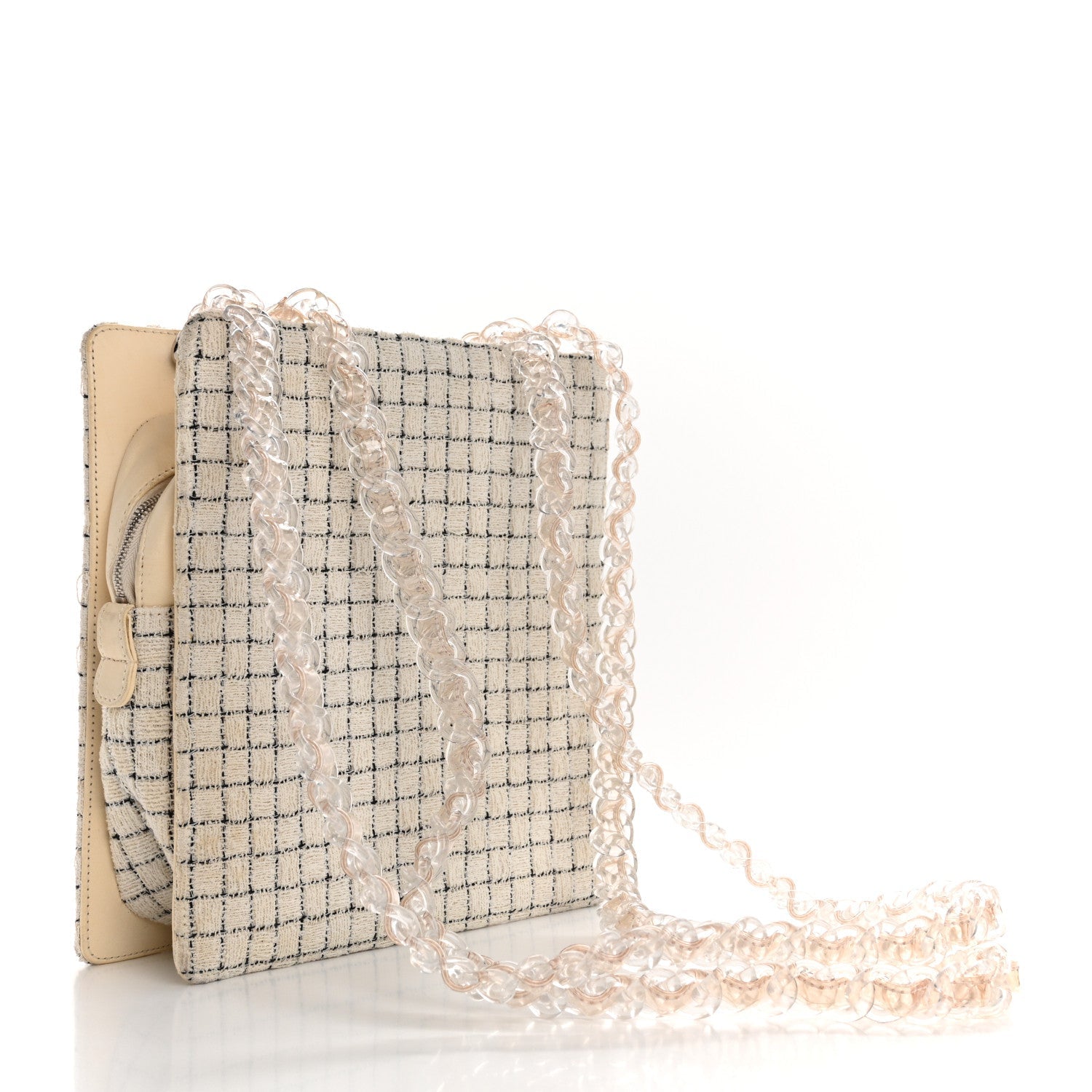 Tweed Resin Small Zipped Shopping Bag White Black