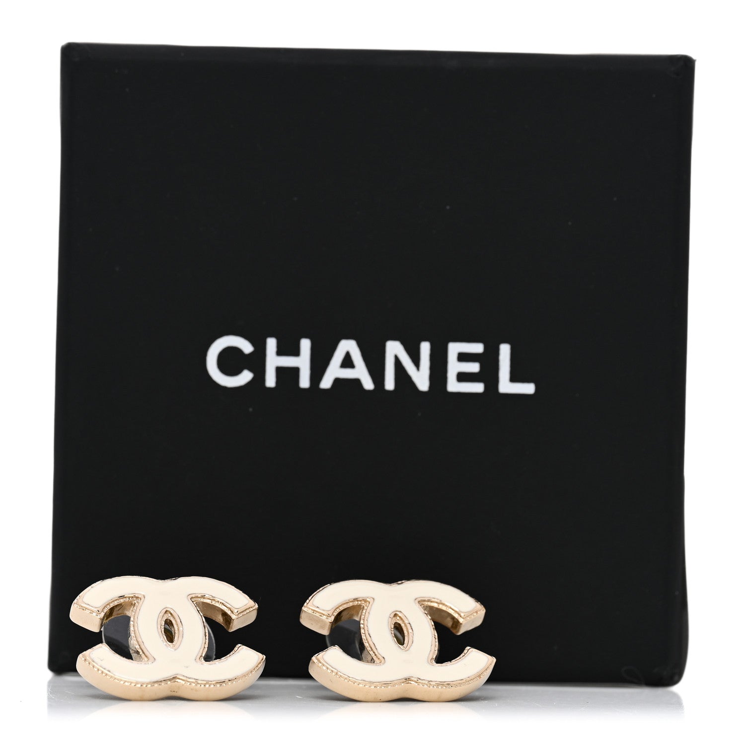 Enamel CC Earrings Gold White