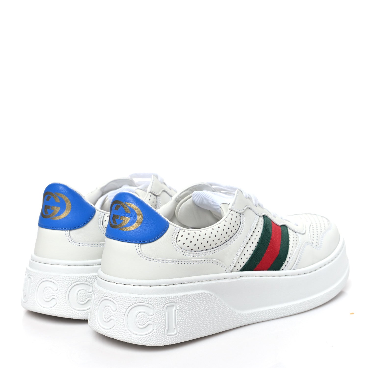 Calfskin Web Perforated Womens Platform 55mm Sneakers 41 White Bright Splash