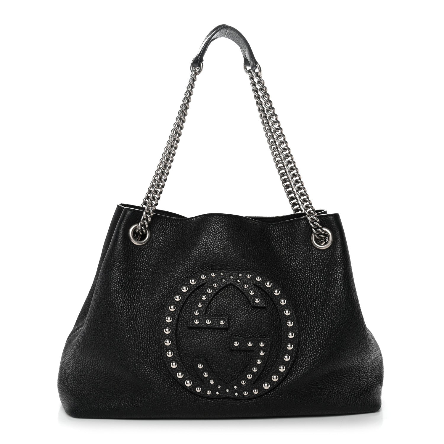Pebbled Calfskin Studded Medium Soho Chain Shoulder Bag Black