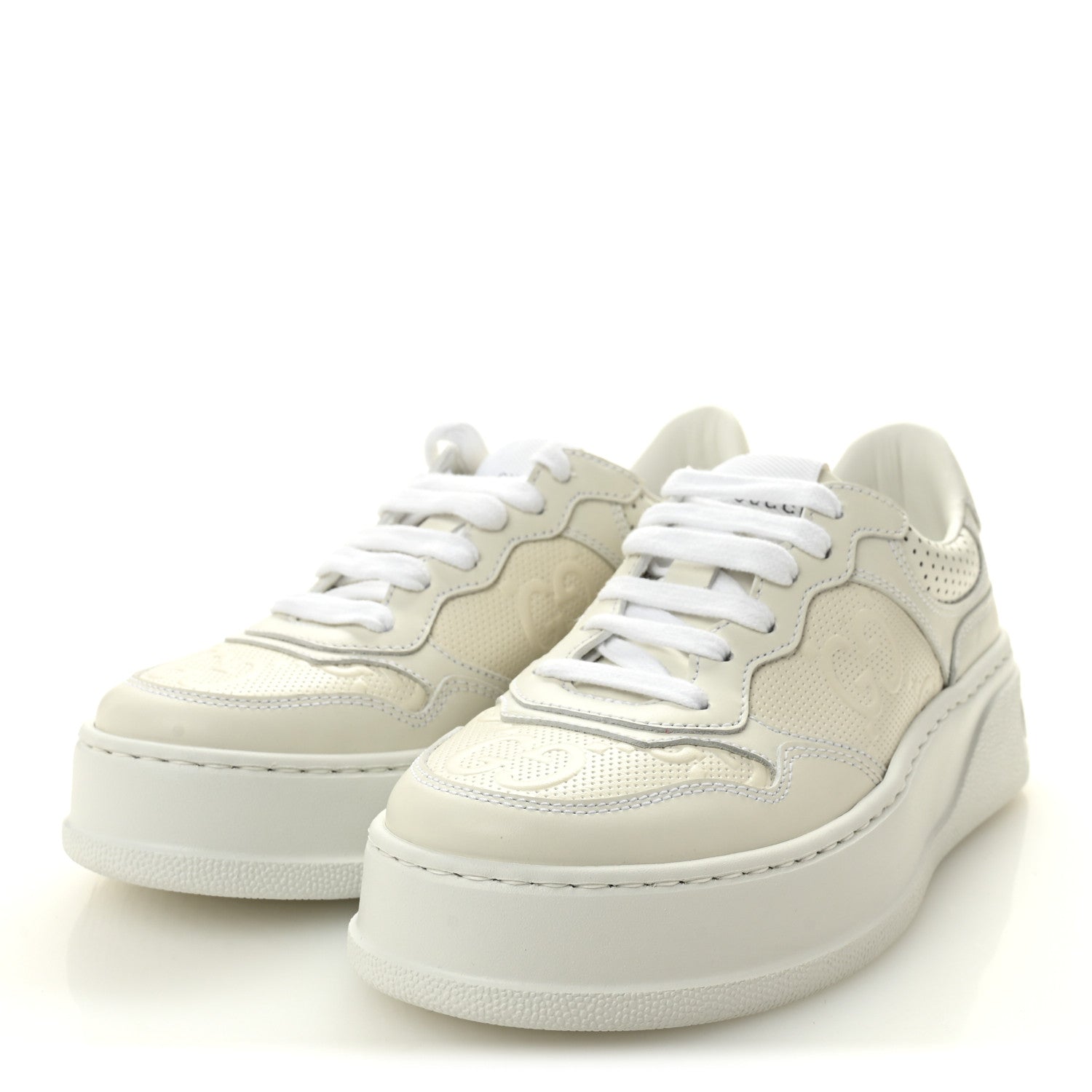 Calfskin GG Tennis Embossed Perforated Womens Platform 55mm Sneakers 35.5 Great White