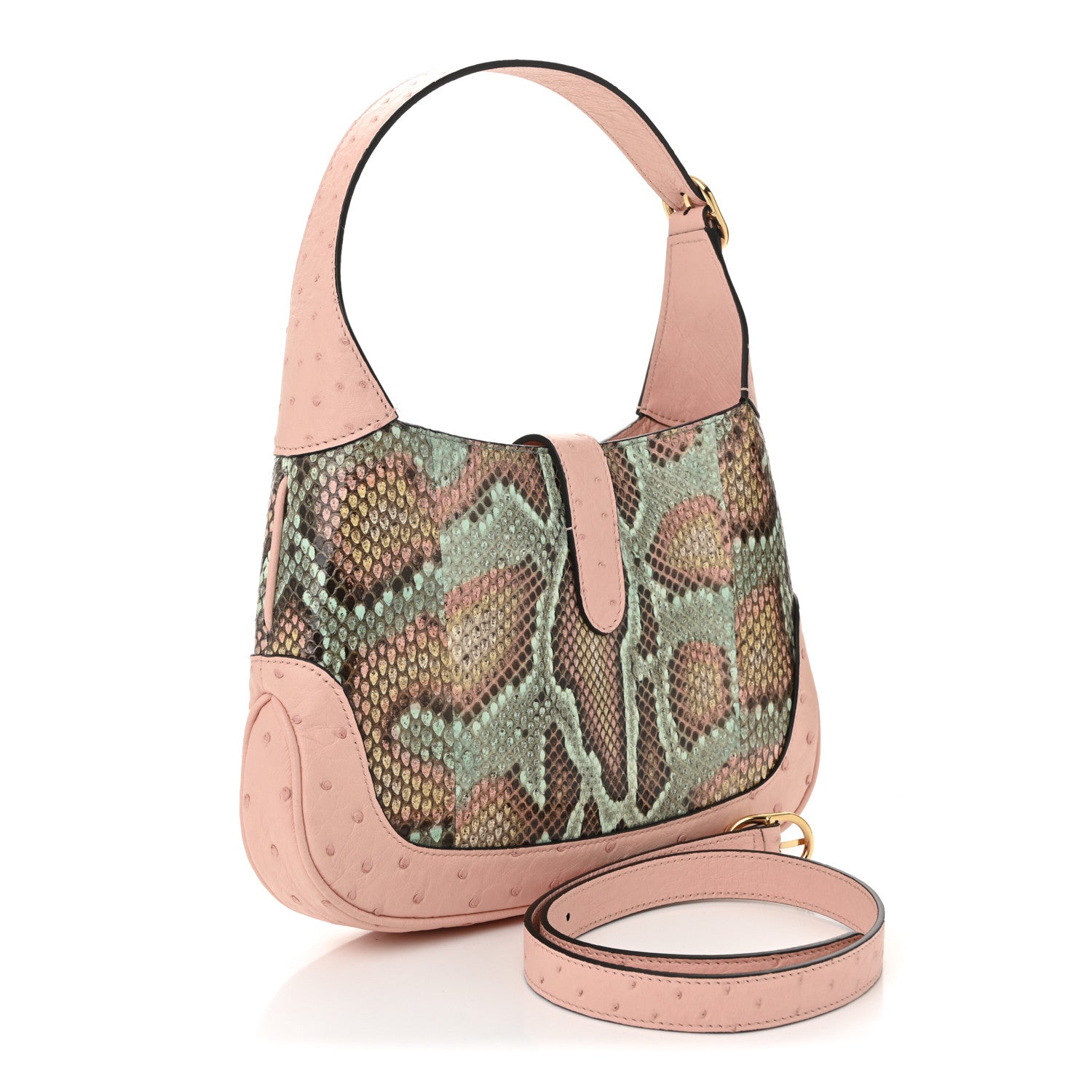 Snakeskin Ostrich Calfskin Small Jackie 1961 Hobo Pink Multicolor