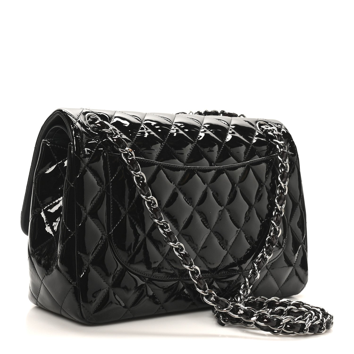 Patent Quilted Jumbo Double Flap Black