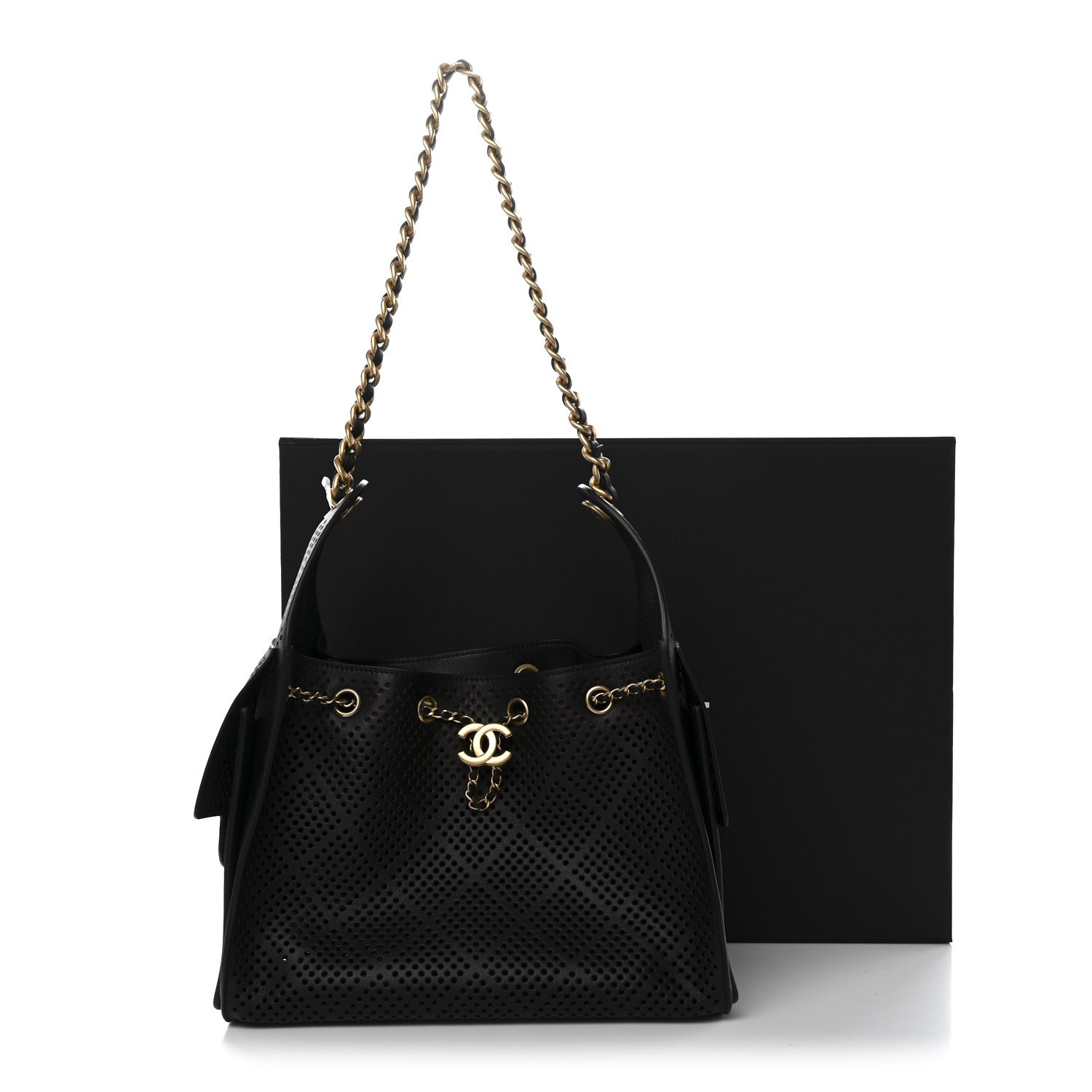 Perforated Calfskin Quilted Small Chanel 25 Handbag Black