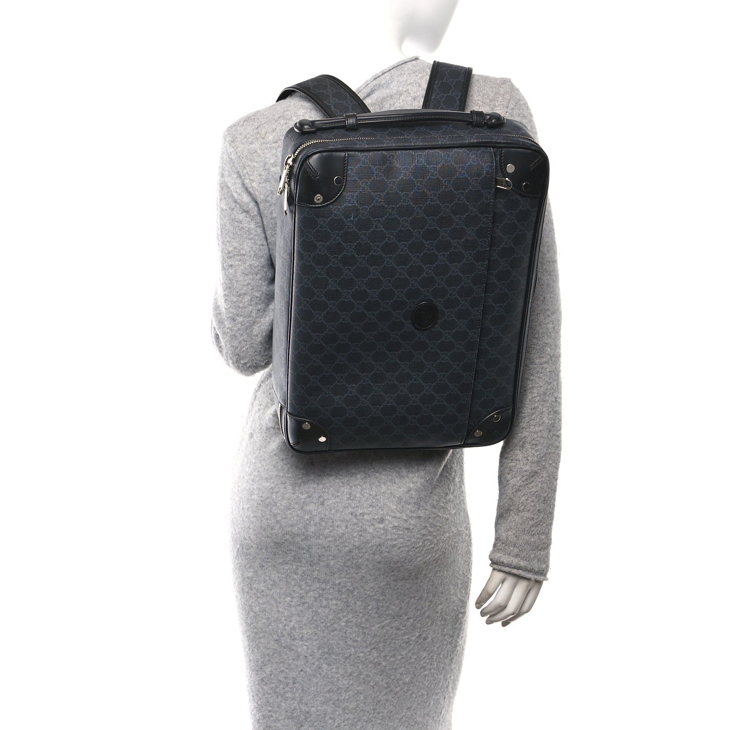 GG Supreme Monogram Briefcase Backpack Black Grey