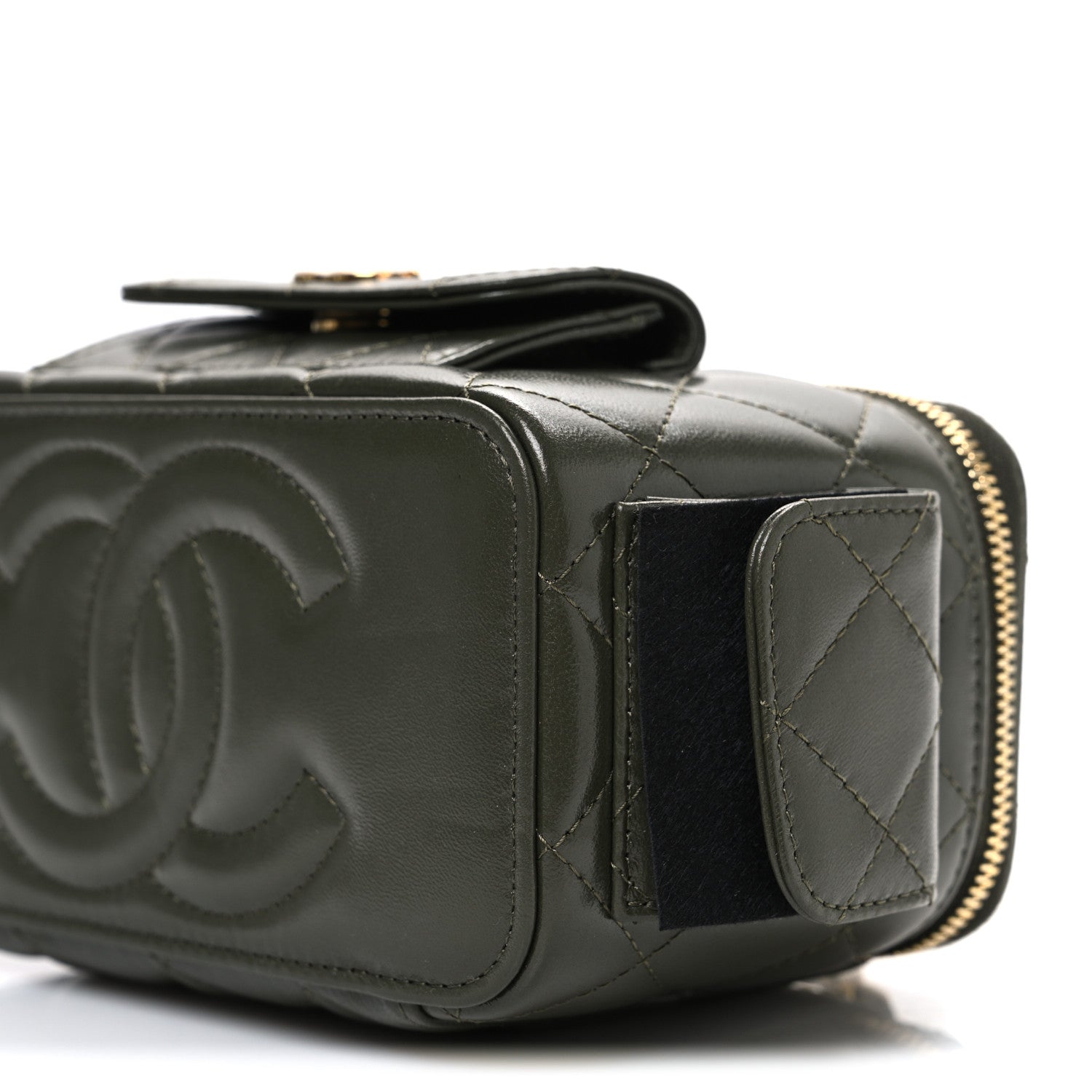 Lambskin Quilted Polly Pocket East West Top Vanity With Chain Khaki