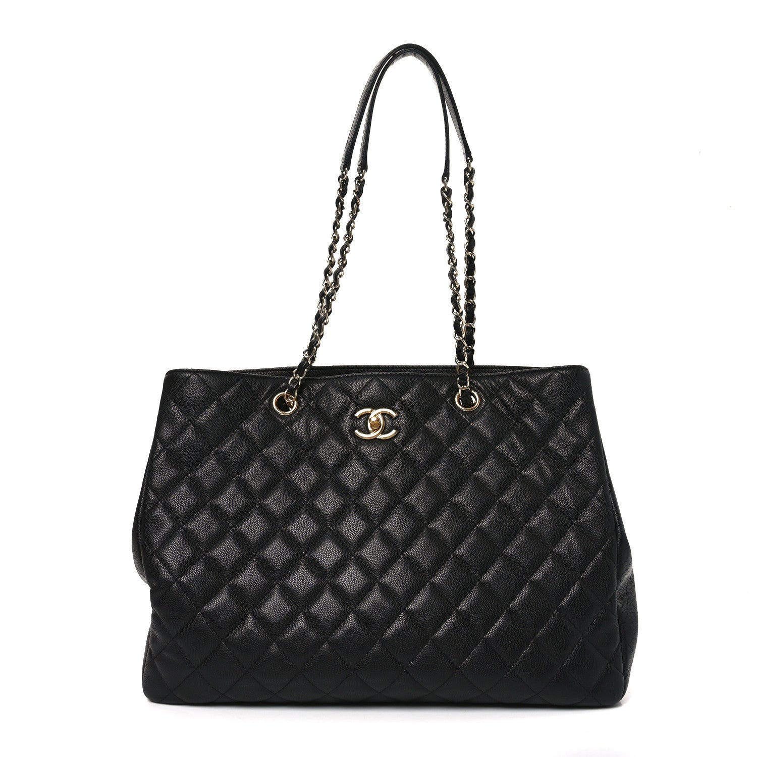Caviar Quilted Large Shopping Tote Black