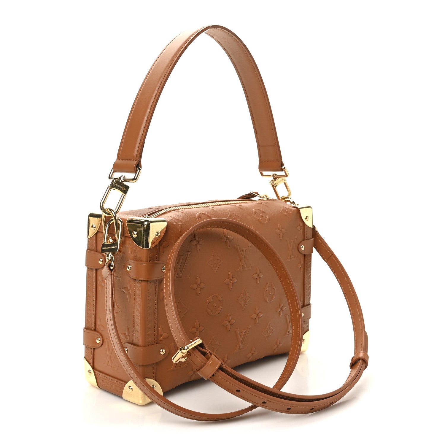 Calfskin Debossed Monogram Side Trunk Tan