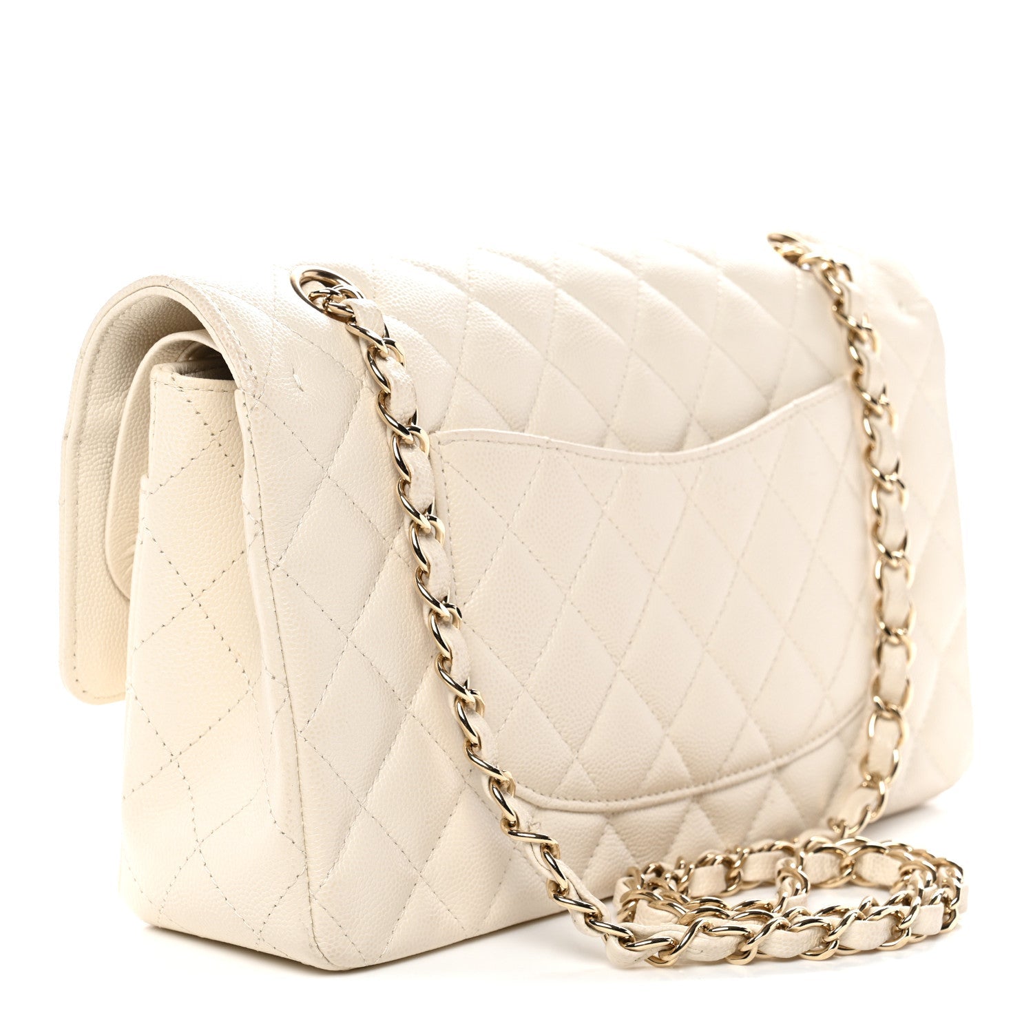 Caviar Quilted Medium Double Flap White