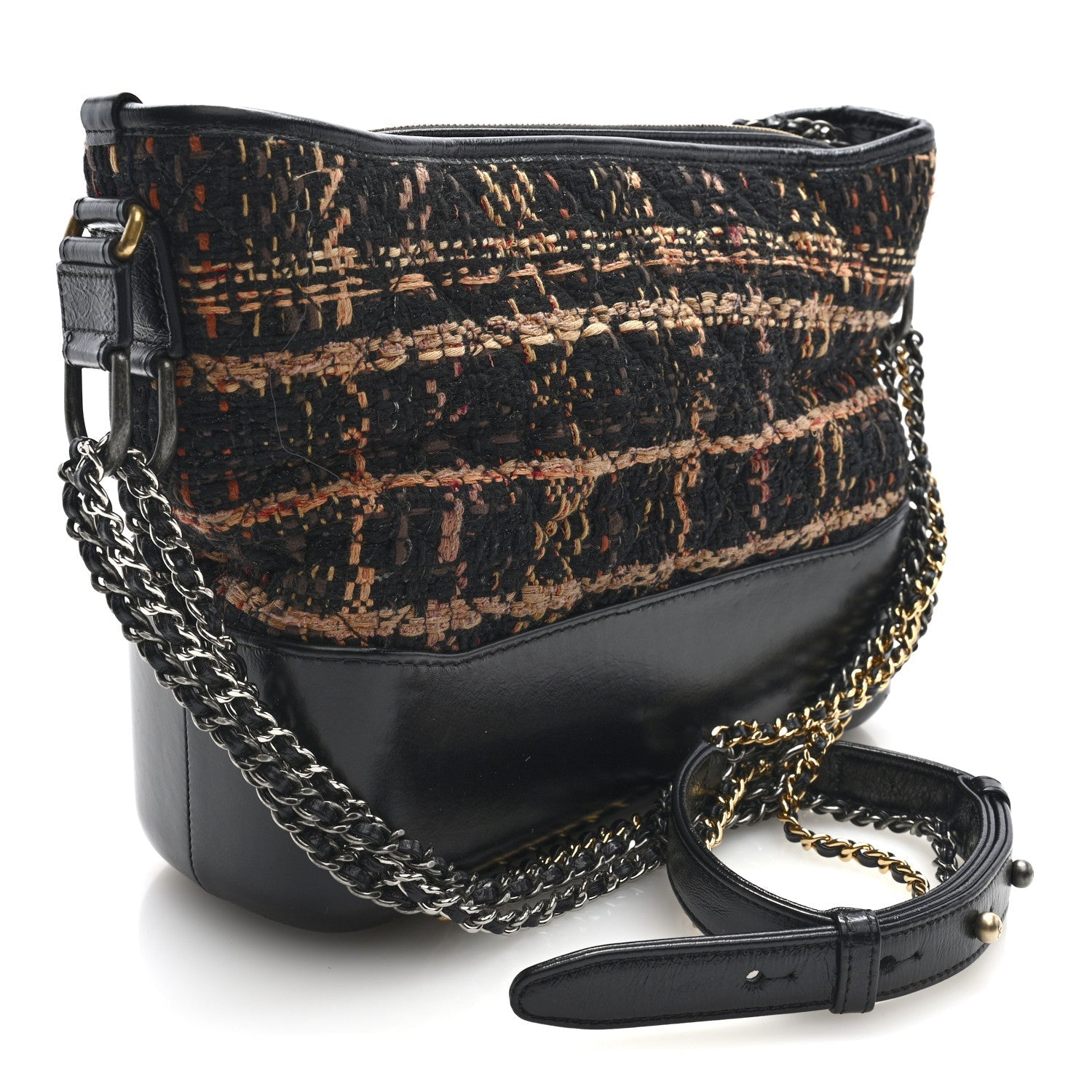 Tweed Calfskin Medium Gabrielle Hobo Black Brown