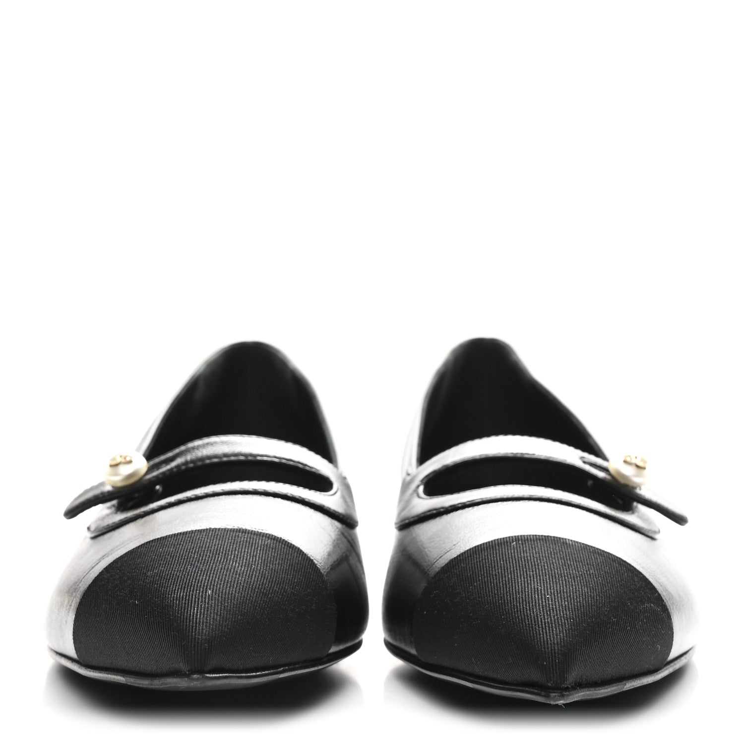 Shiny Lambskin Grosgrain Pearl Mary Jane Flats 40 Black