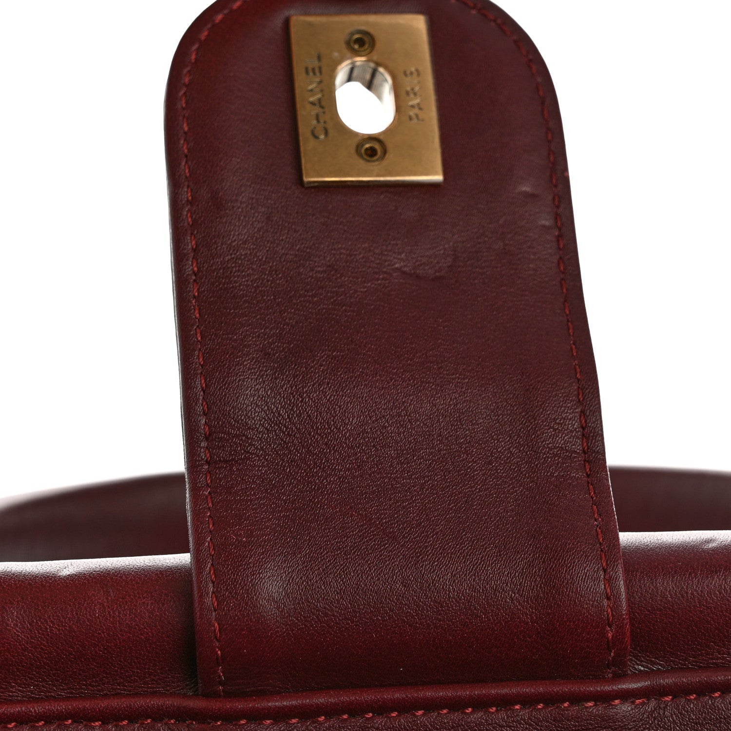 Glazed Calfskin Quilted Small Gold Bar Tote Red