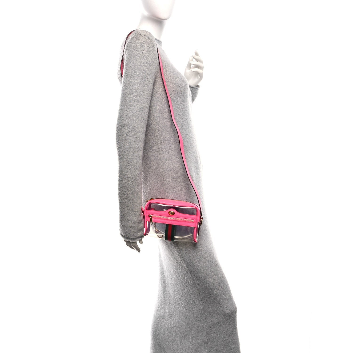 Vinyl Web Mini Ophidia Transparent Shoulder Bag Fluorescent Fuchsia