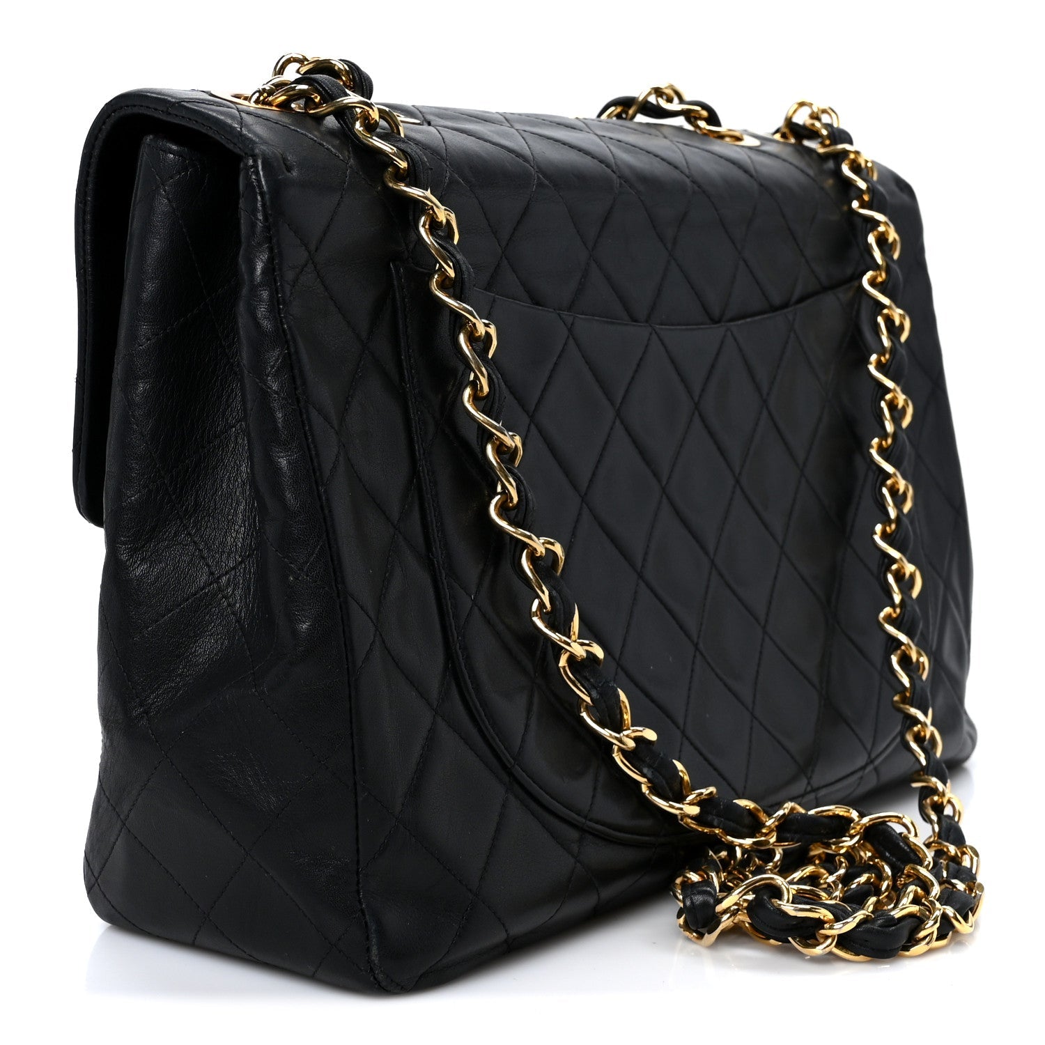 Lambskin Quilted XL Jumbo Single Flap Black