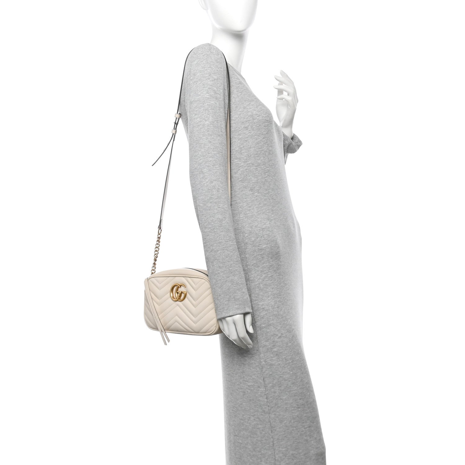 Calfskin Matelasse Small GG Marmont Chain Shoulder Bag White