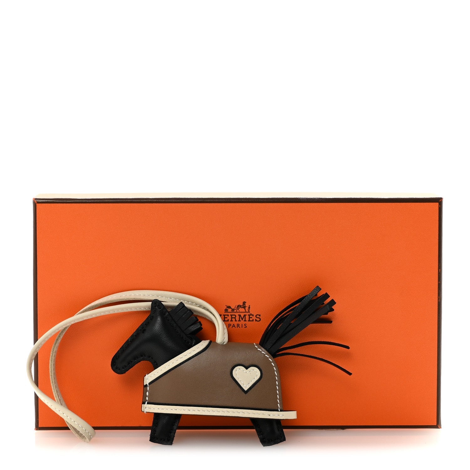 Milo Lambskin Grigri Rodeo Robeo Coeur Bag Charm PM Black Craie Etoupe