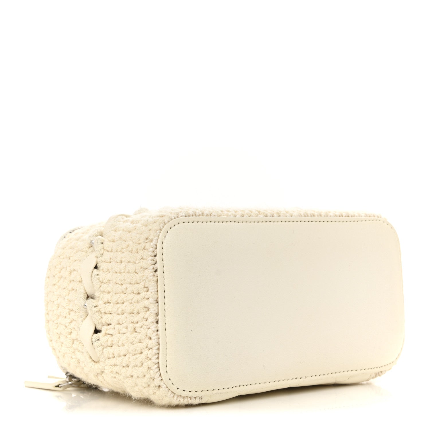 Lambskin Crochet Quilted Small Vanity Case With Chain White