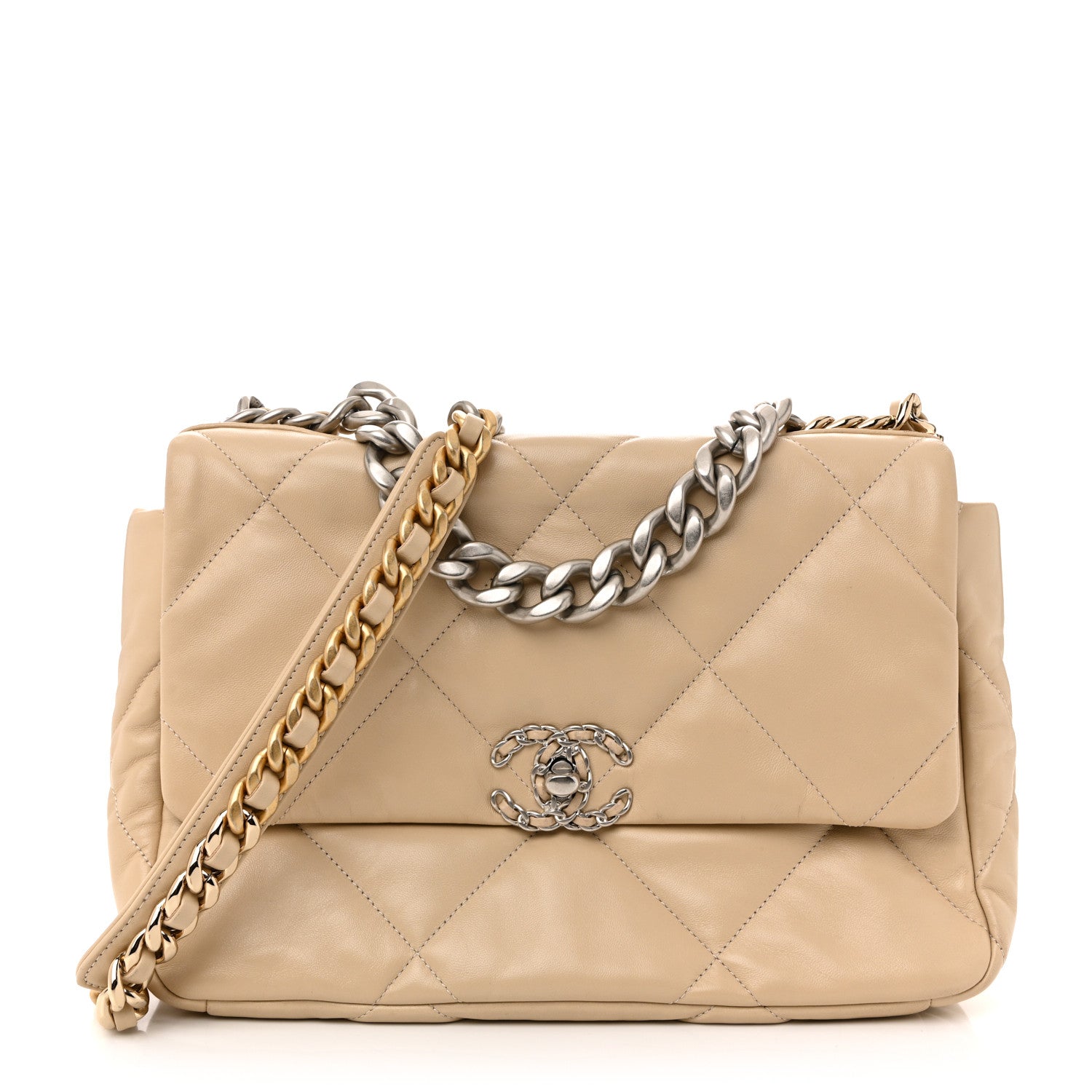Lambskin Quilted Large Chanel 19 Flap Beige