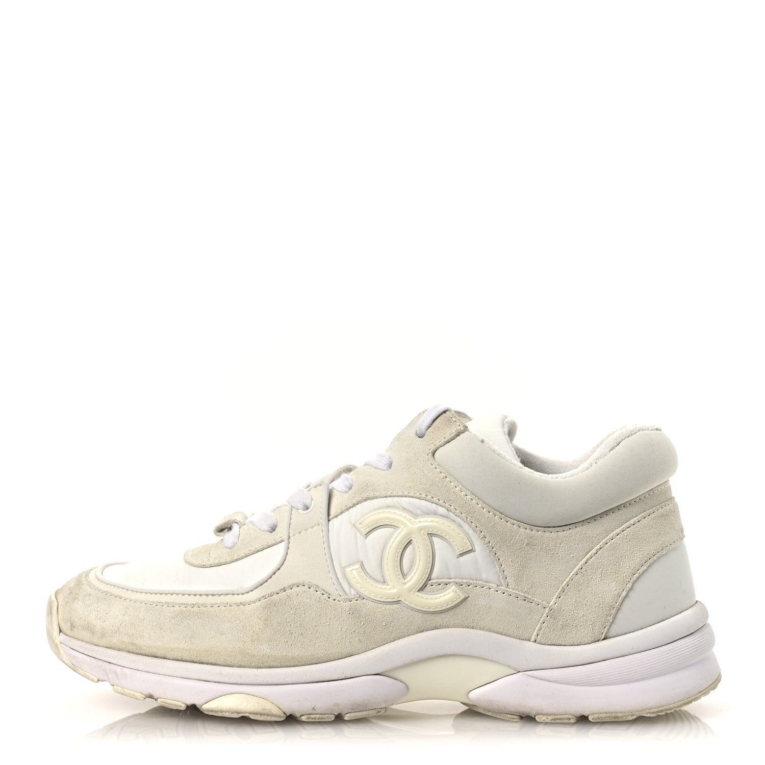 Suede Calfskin Fabric CC Sneakers 39 White