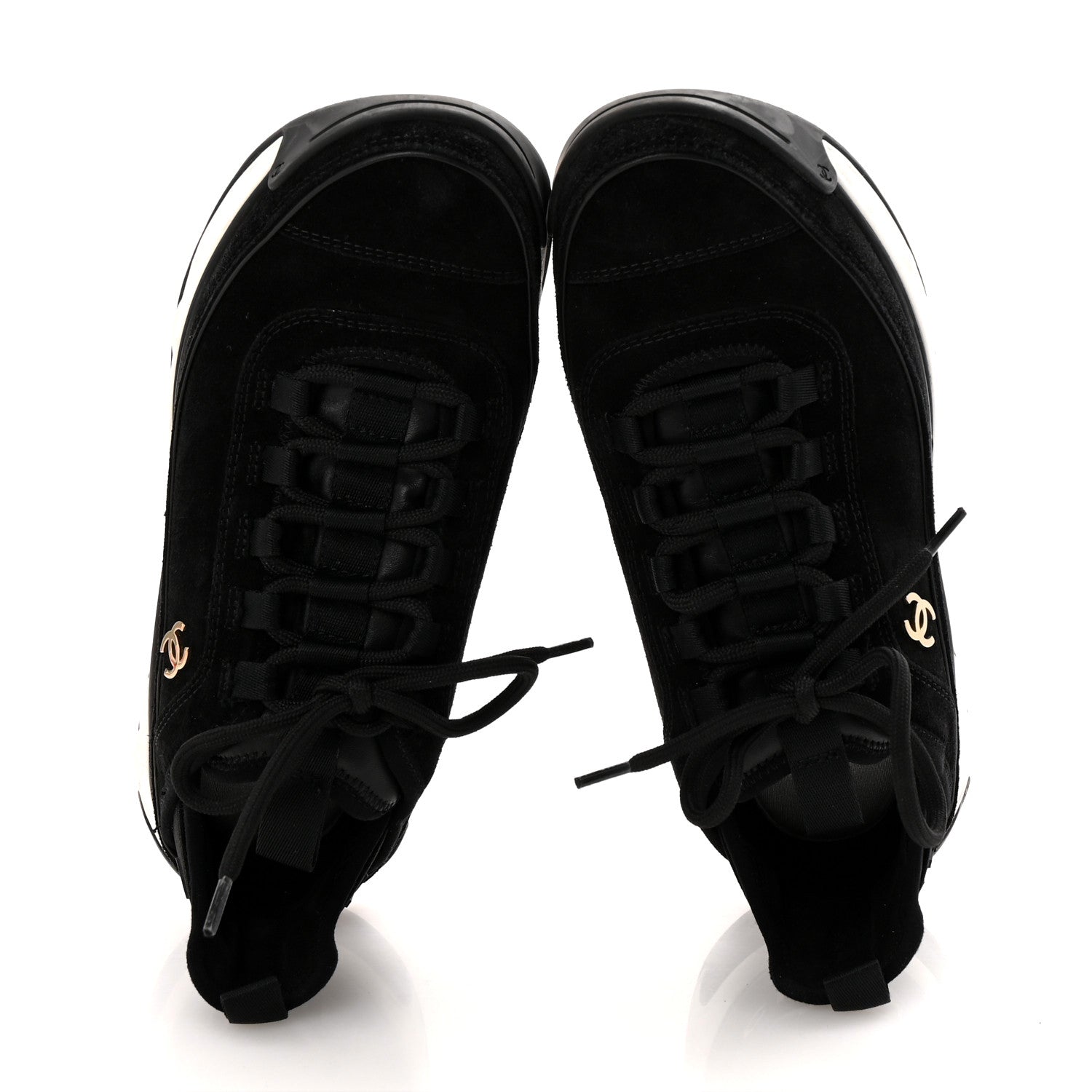 Suede Calfskin Nylon Grosgrain CC Sneakers 38.5 Black