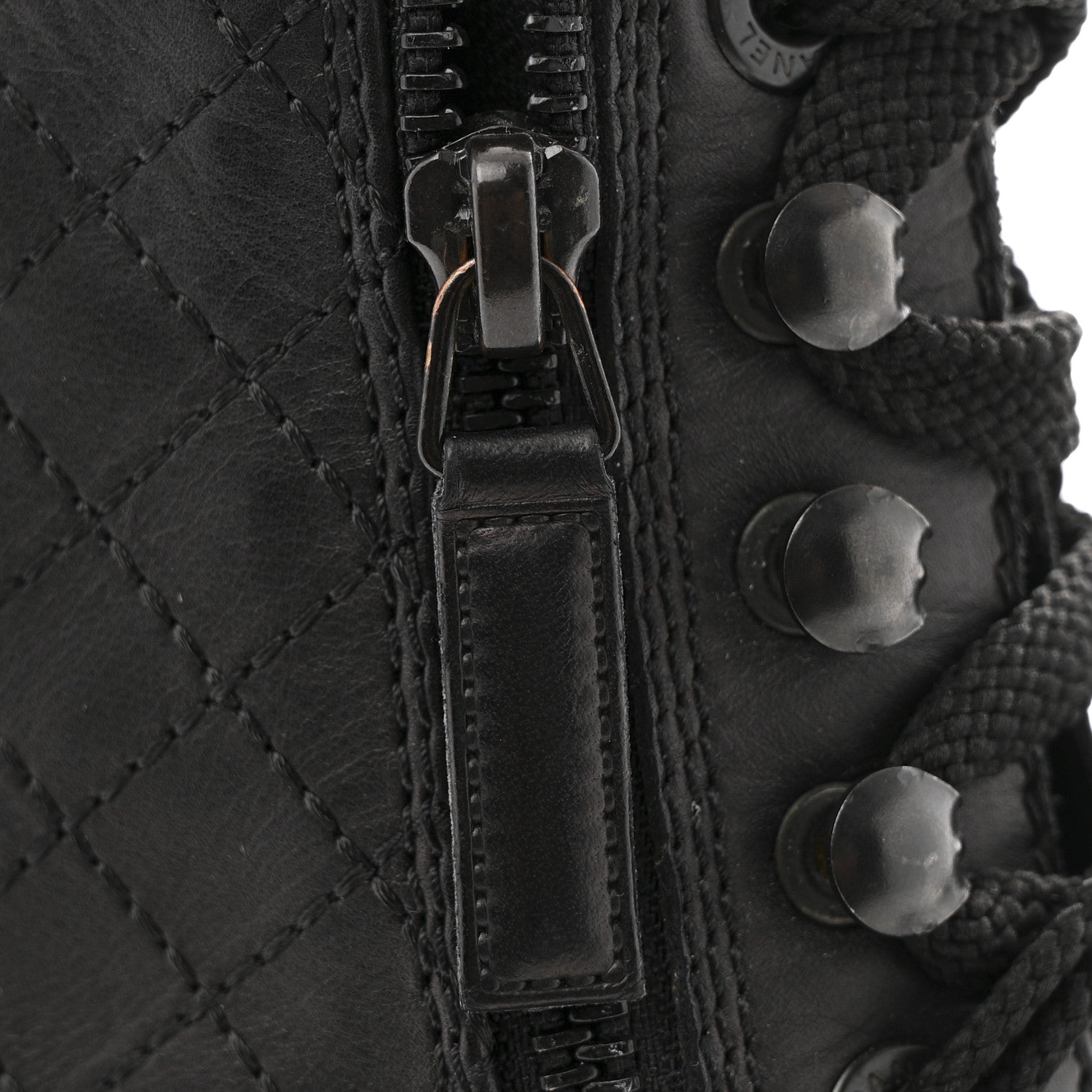Calfskin Quilted Lace Up Combat Boots  38 Black