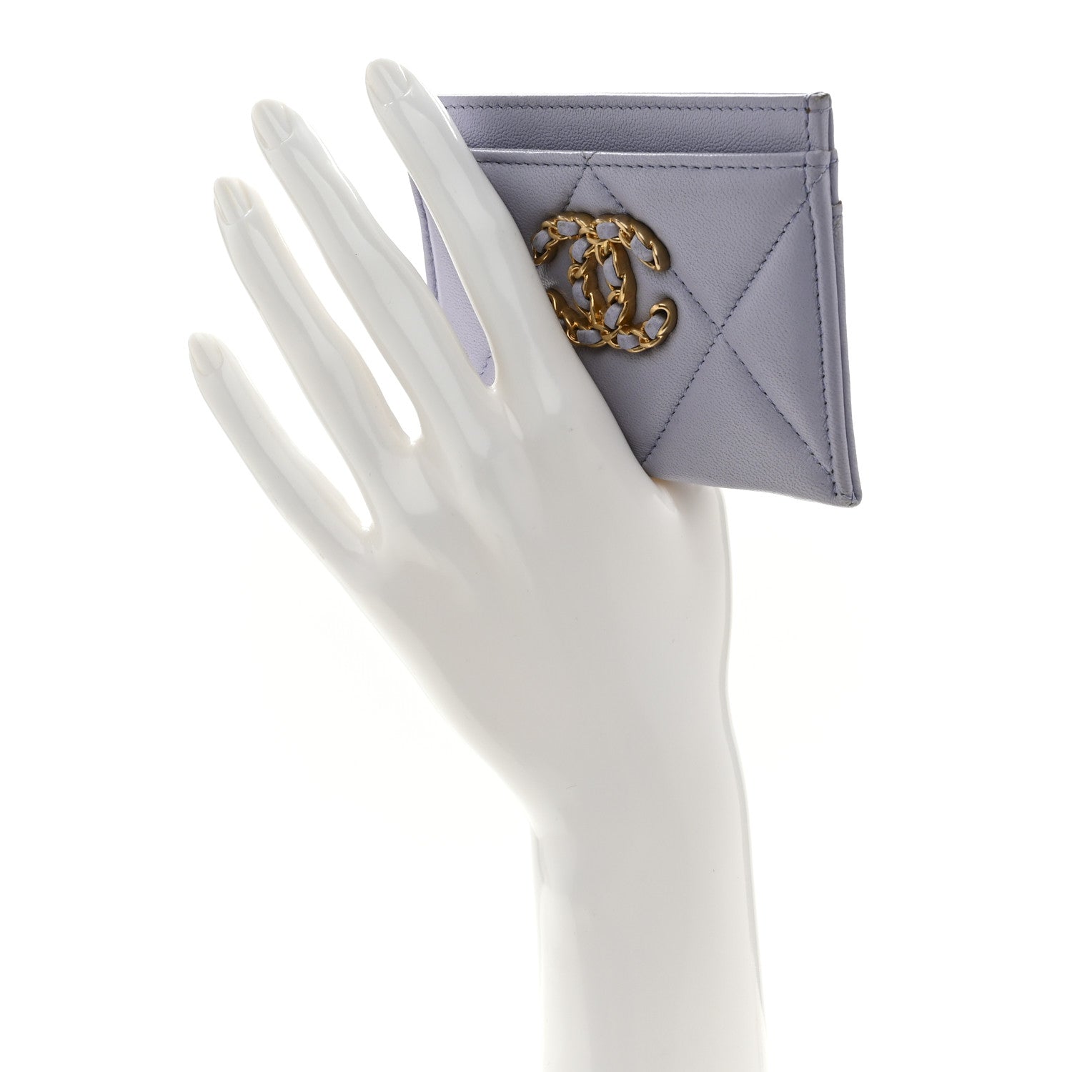Lambskin Quilted Chanel 19 Card Holder Light Purple
