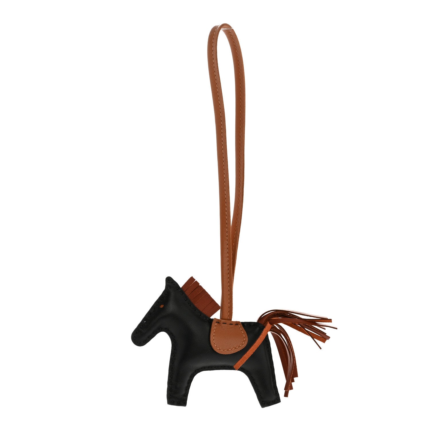 Milo Lambskin Grigri Rodeo Horse Bag Charm PM Black Sienne Gold