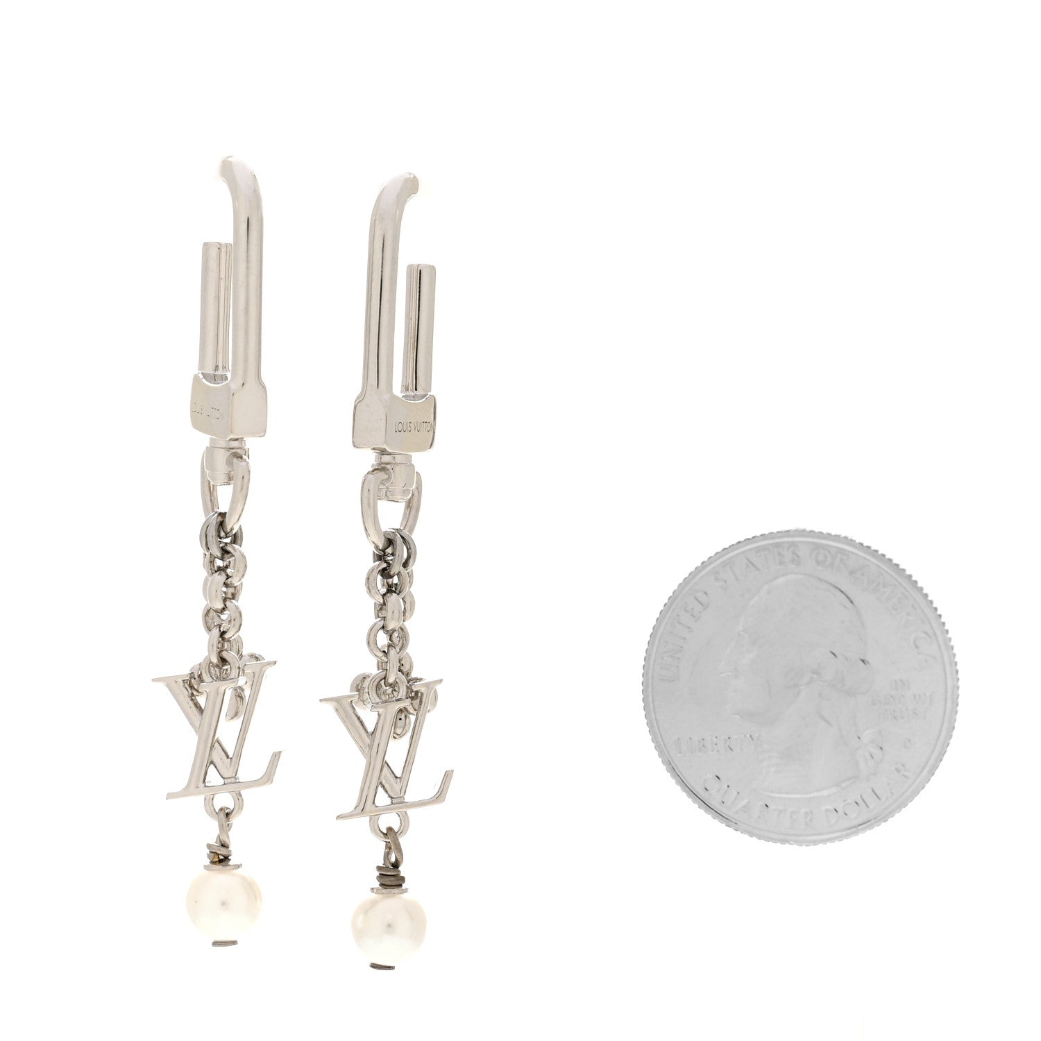 Metal Pearl LV Iconic Hook Earrings Palladium