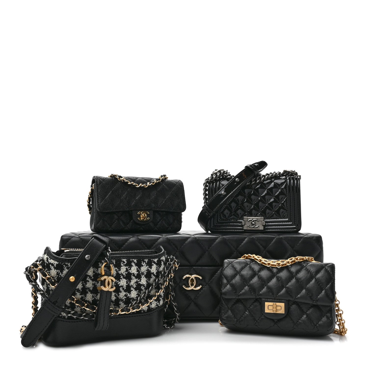 Lambskin Calfskin Tweed Success Story Set of 4 Minis Bags Black