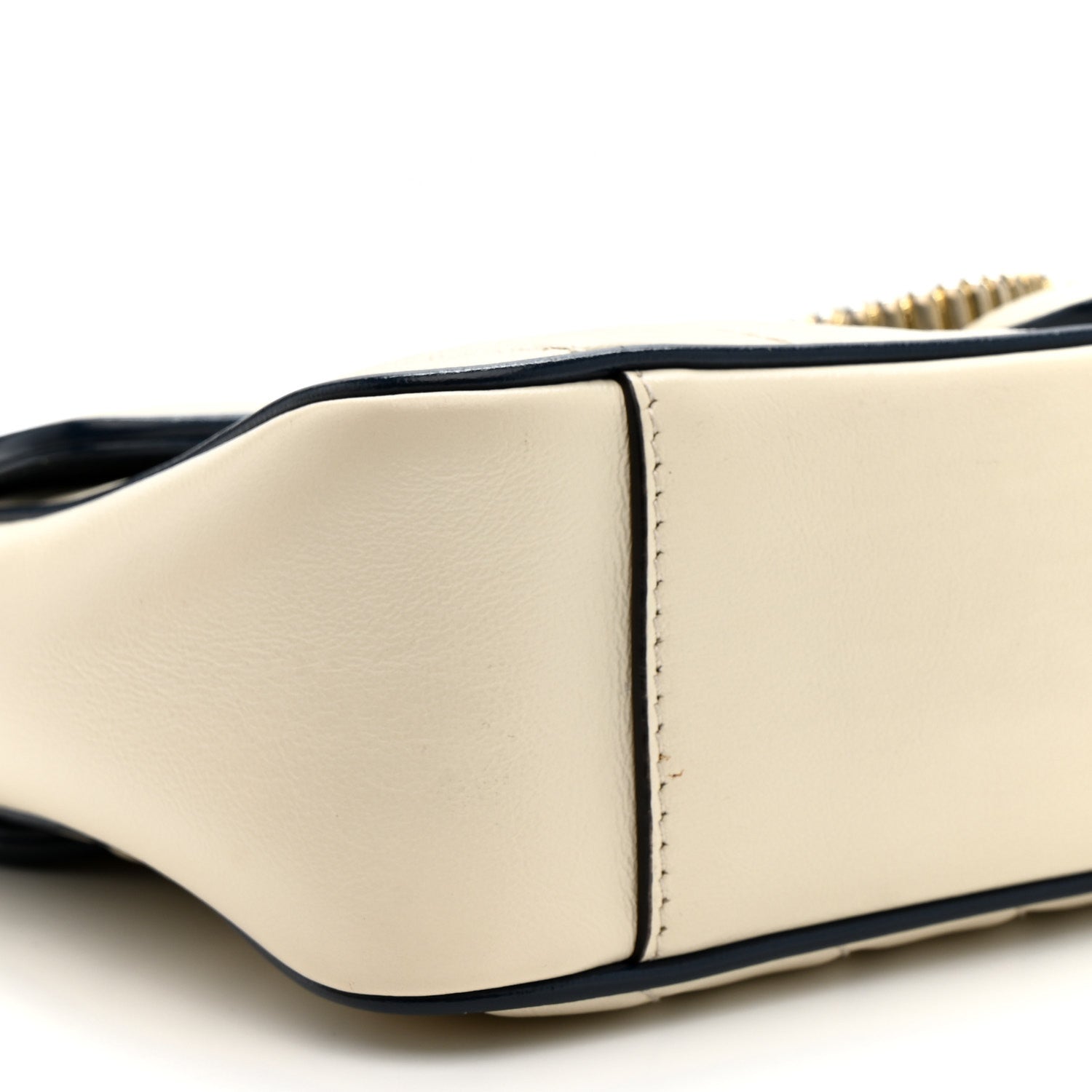 Vintage Effect Calfskin Matelasse Diagonal Small Torchon GG Marmont Shoulder Bag Mystic White Blue Agata