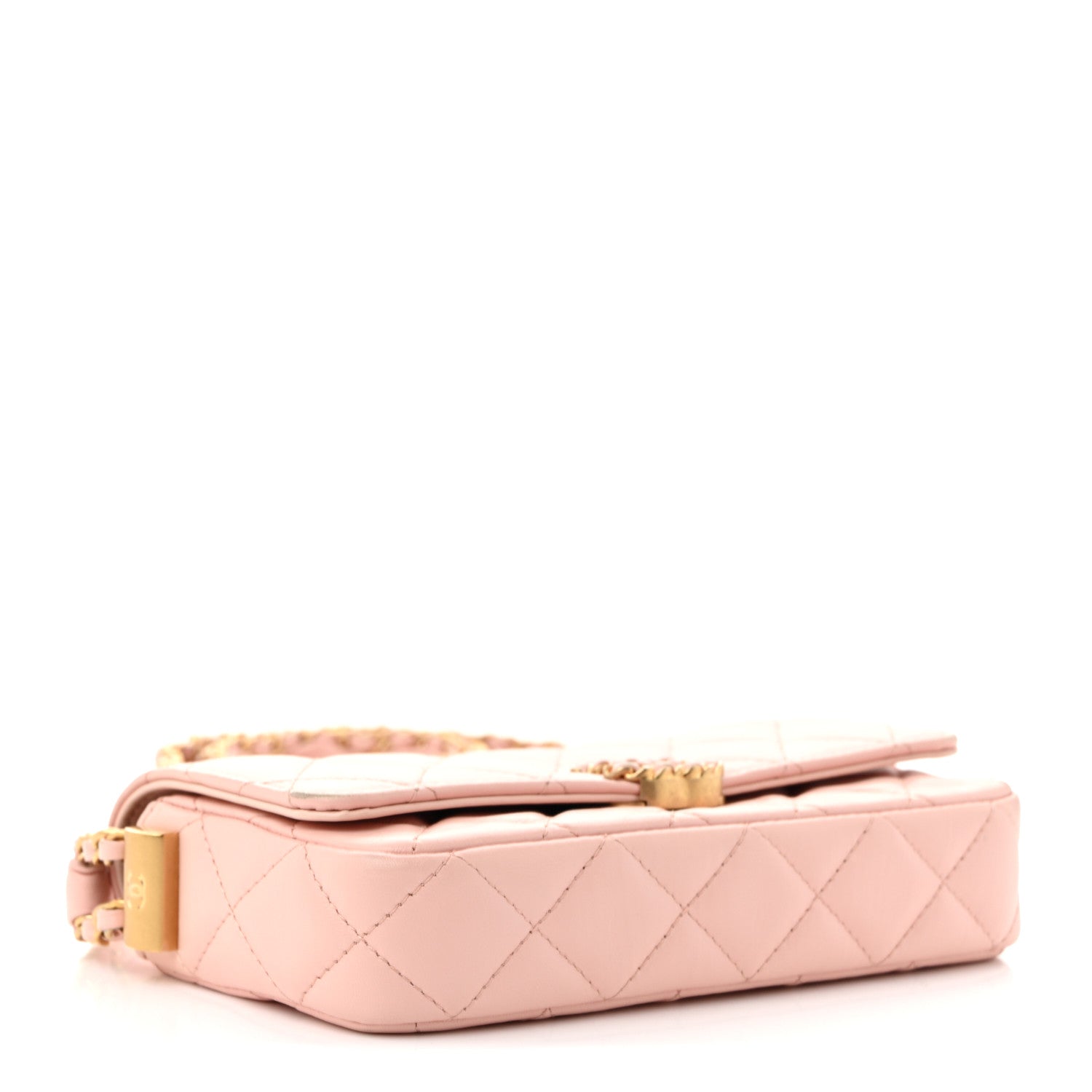 Crumpled Calfskin Quilted Braided CC Mini Flap Light Pink