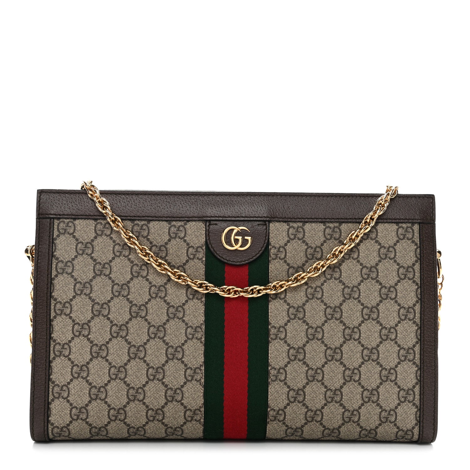 GG Supreme Monogram Web Medium Ophidia Chain Shoulder Bag Brown