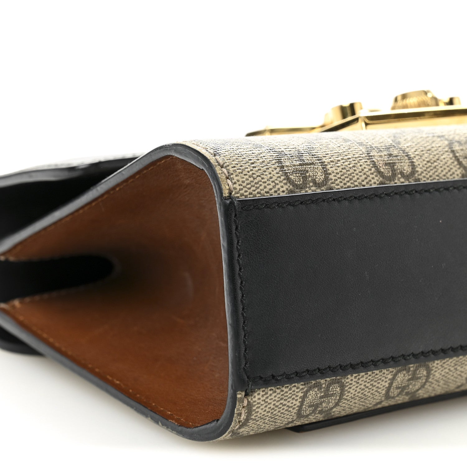 GG Supreme Monogram Calfskin Small Padlock Shoulder Bag Beige Black Cuir