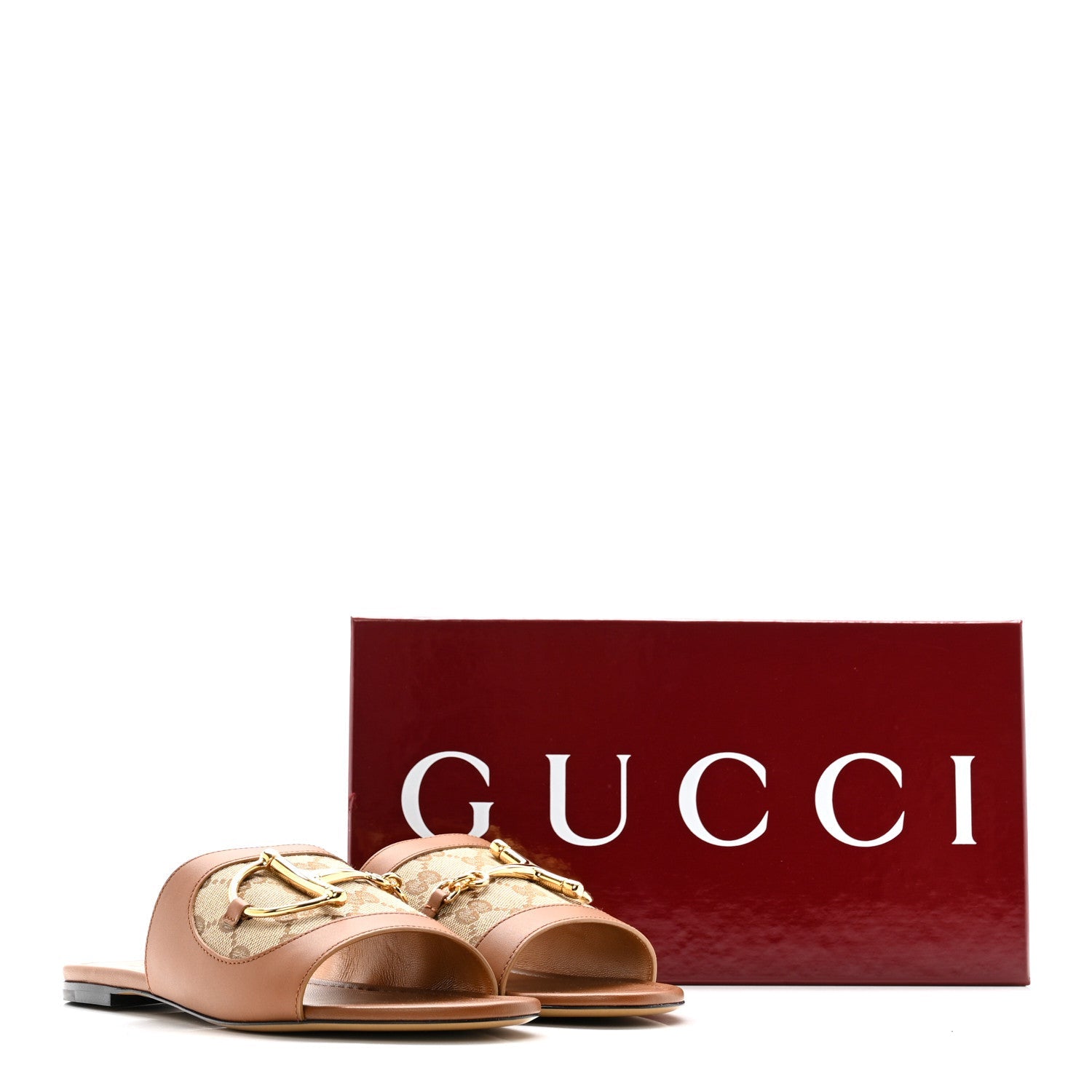 Calfskin Monogram Horsebit Womens Slide Sandals 39 Beige Ebony Sundial