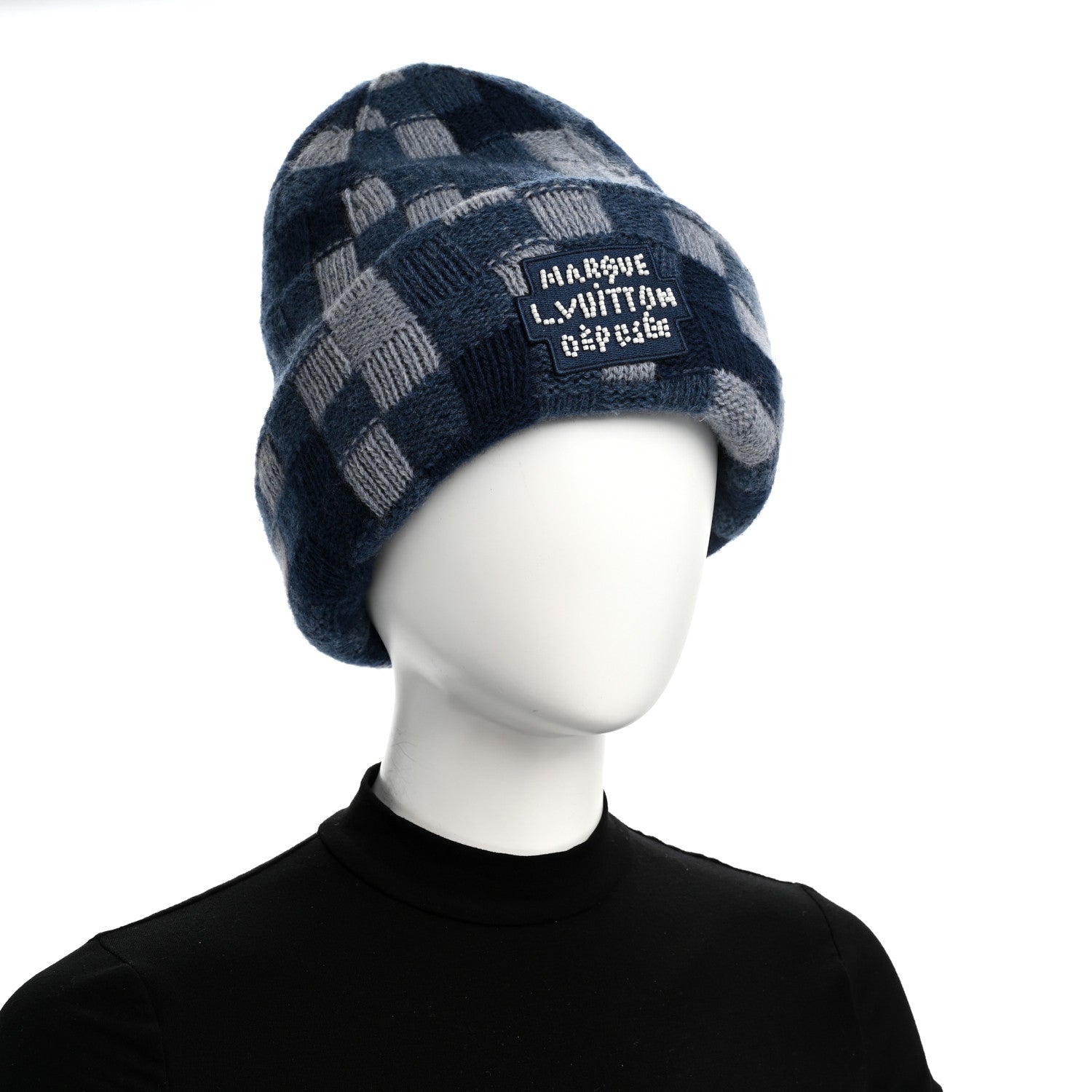 Damier Wool LV Crush Damoflage Beanie Denim Blue