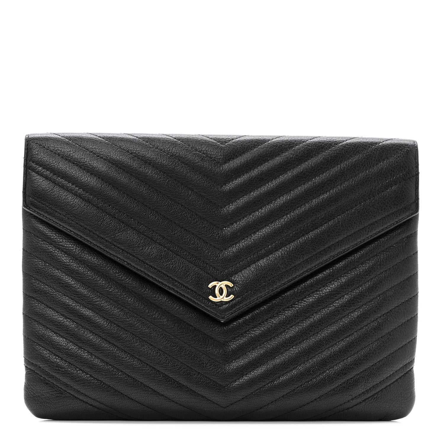 Sheepskin Chevron Quilted Small Envelope Clutch Black
