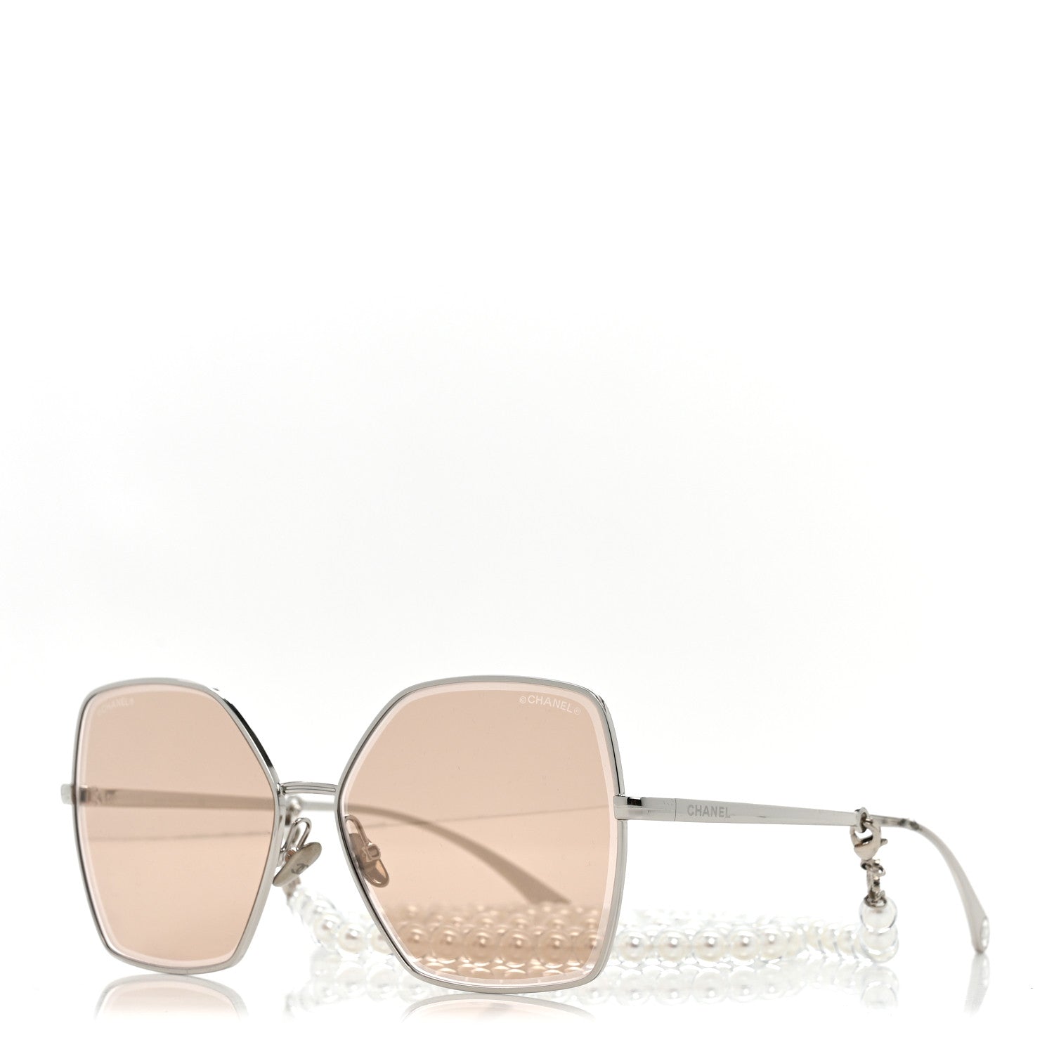 Butterfly Removable Pearl Chain Sunglasses 4262 Silver Brown