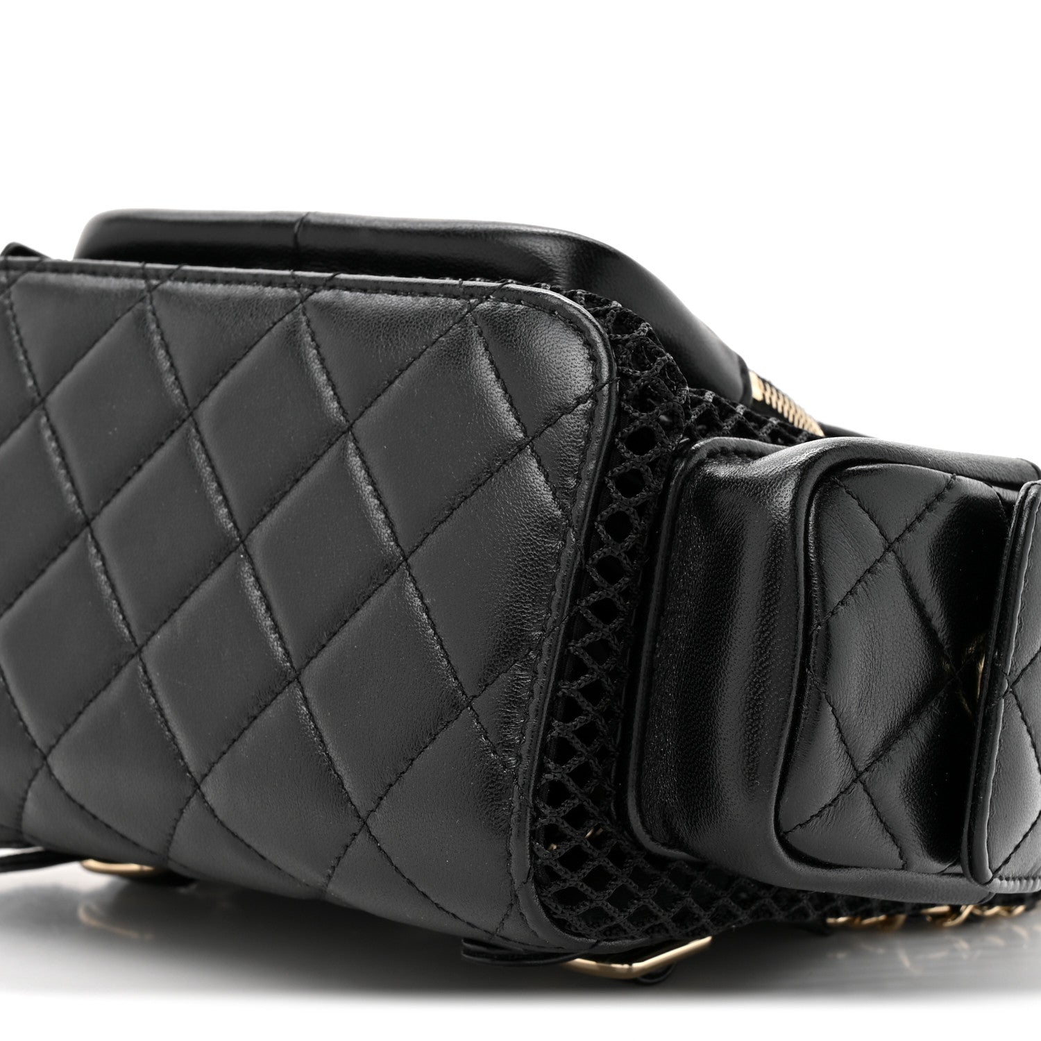 Shiny Lambskin Mesh Quilted Small Cargo Duma Drawstring Backpack Black