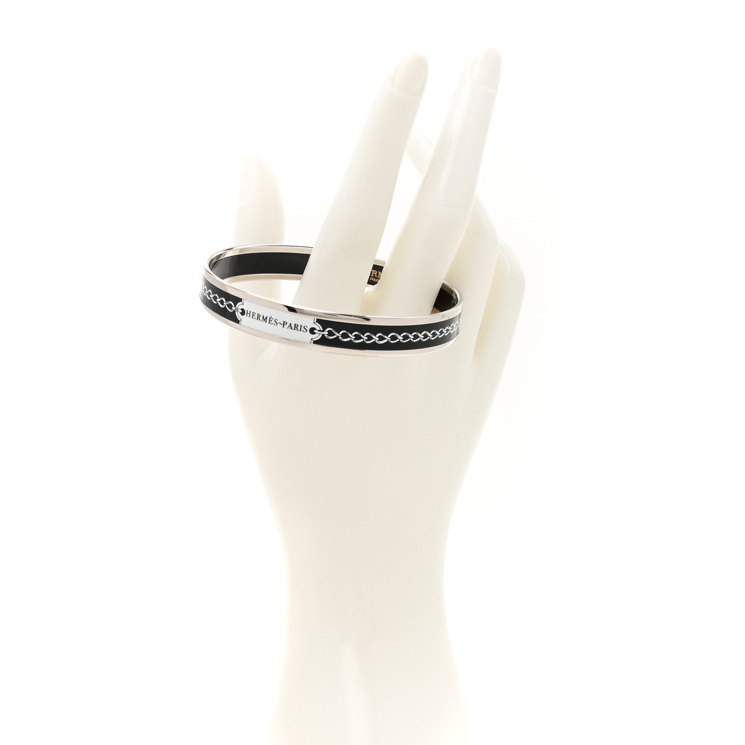 Enamel Printed Narrow L'Arrier Main Bracelet 65 Black White