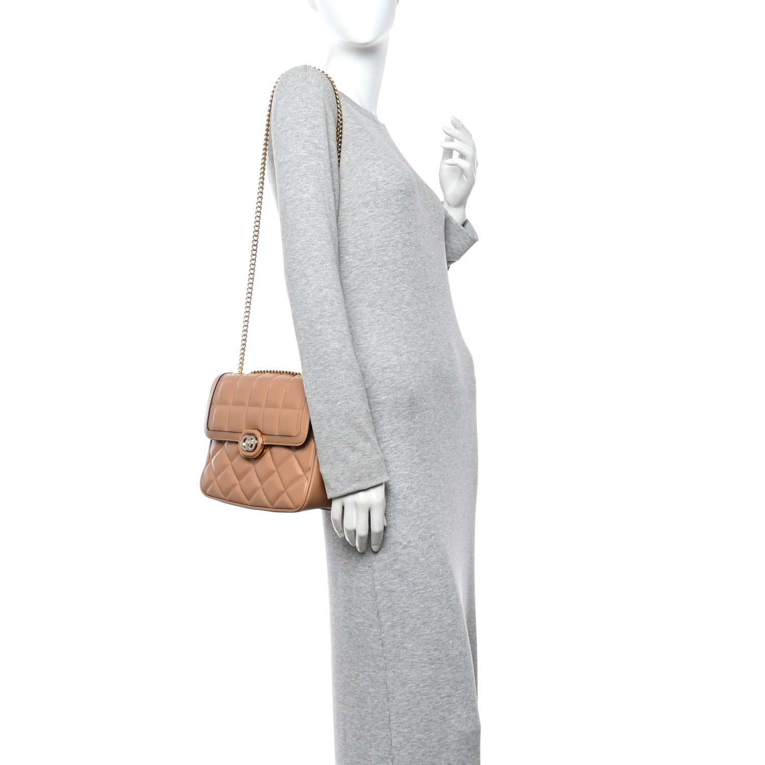 Calfskin Quilted Small Deco Shoulder Bag Camelia