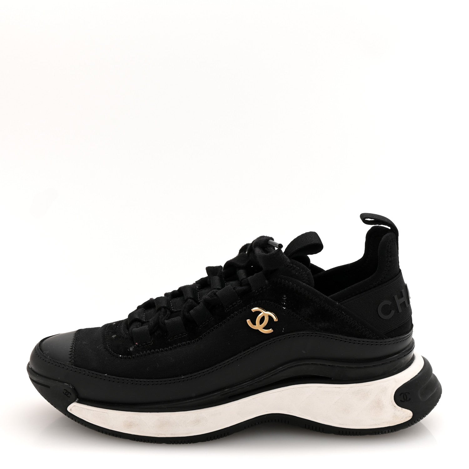 Velvet Calfskin Mixed Fibers CC Sneakers 36 Black