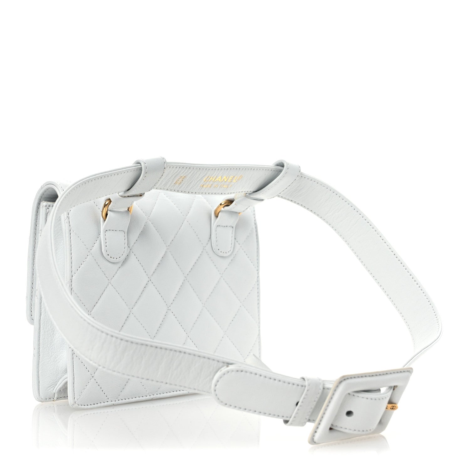 Lambskin Quilted Flap Waist Belt Bag 75 30 White