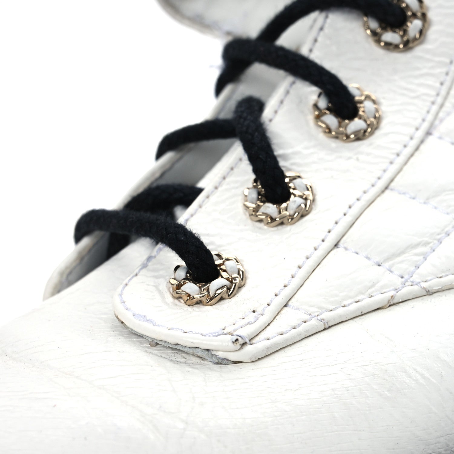 Shiny Goatskin Calfskin Quilted Lace Up Combat Boots 41.5 White Black